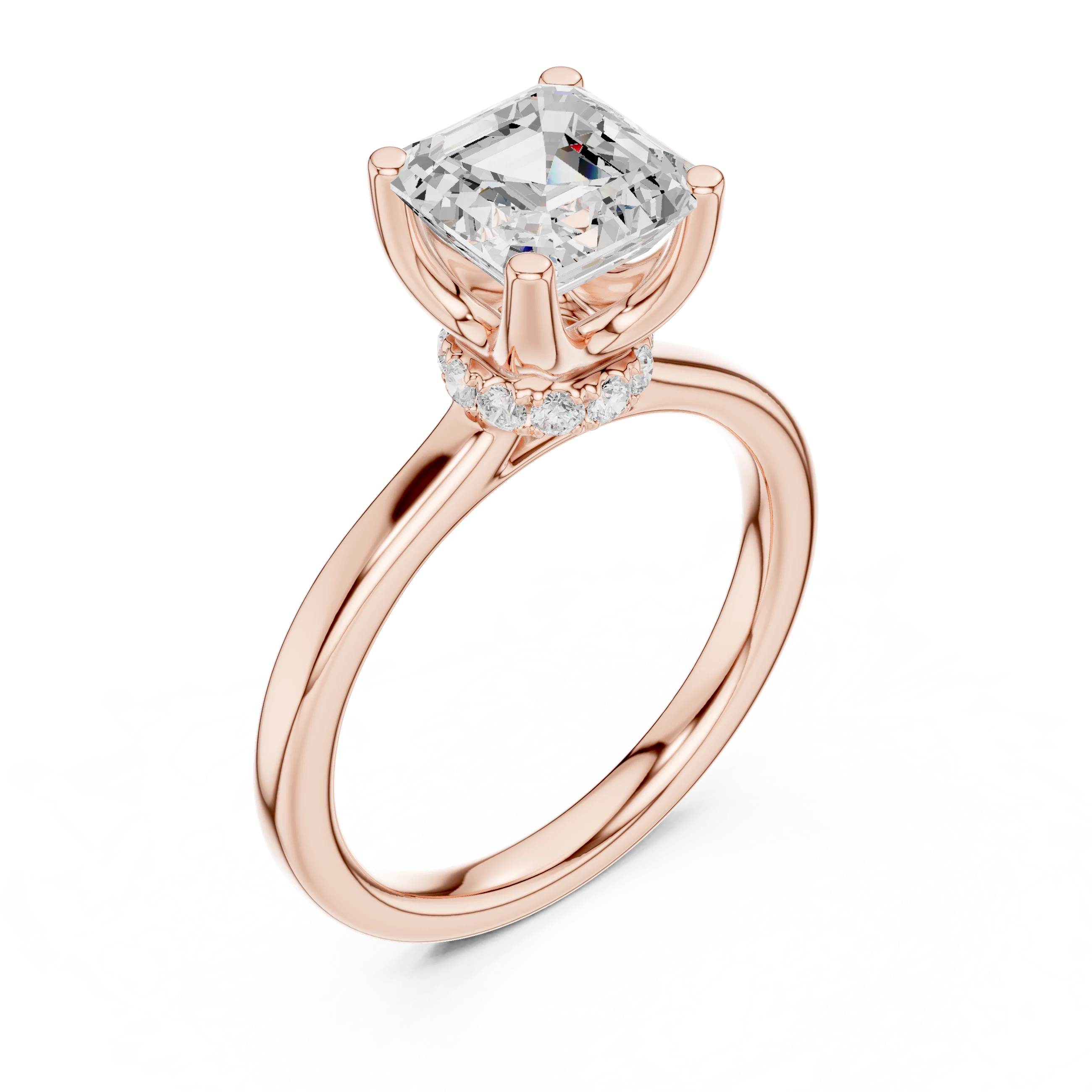 Asscher Shape Diamond Hidden Halo Engagement Ring