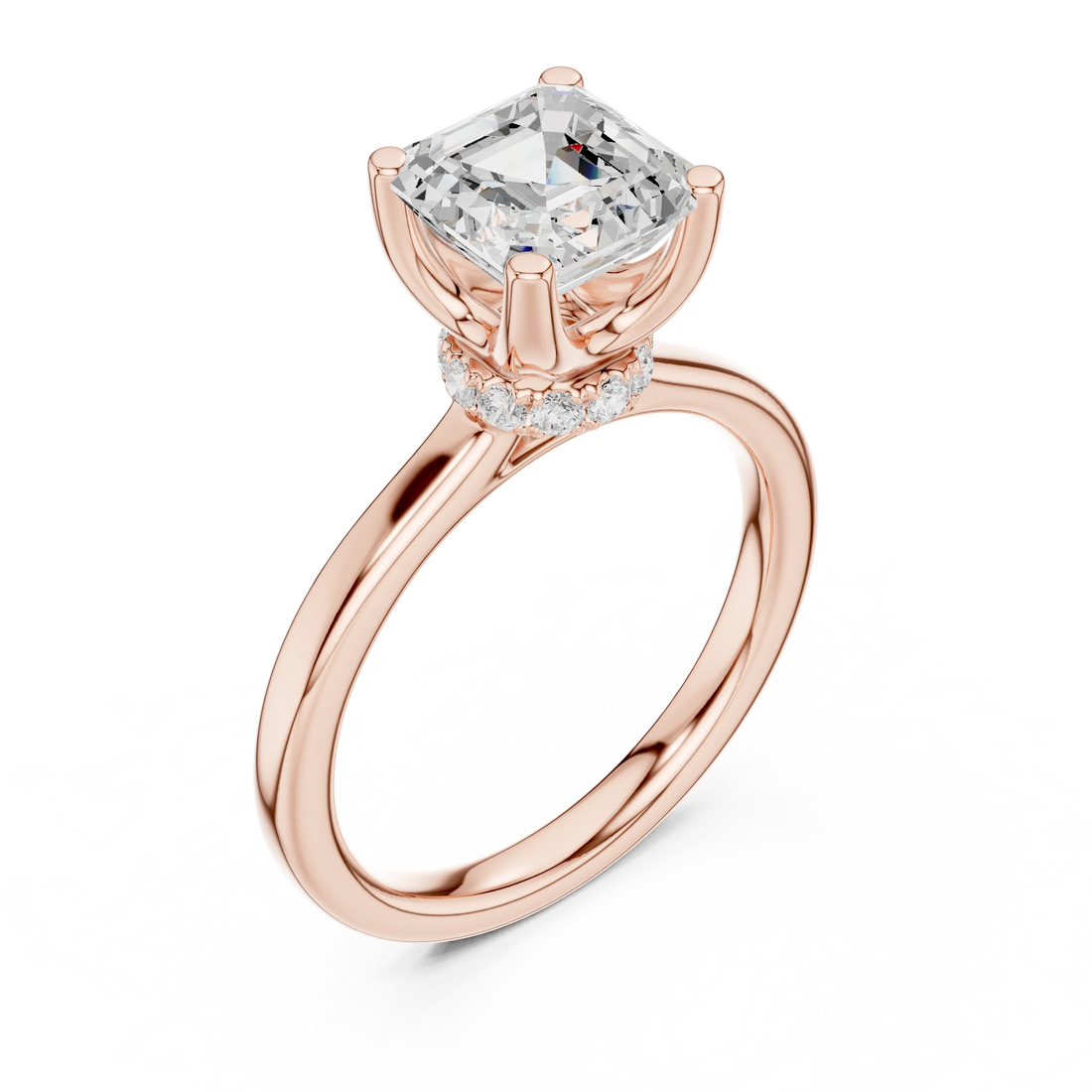 Asscher Shape Diamond Hidden Halo Engagement Ring