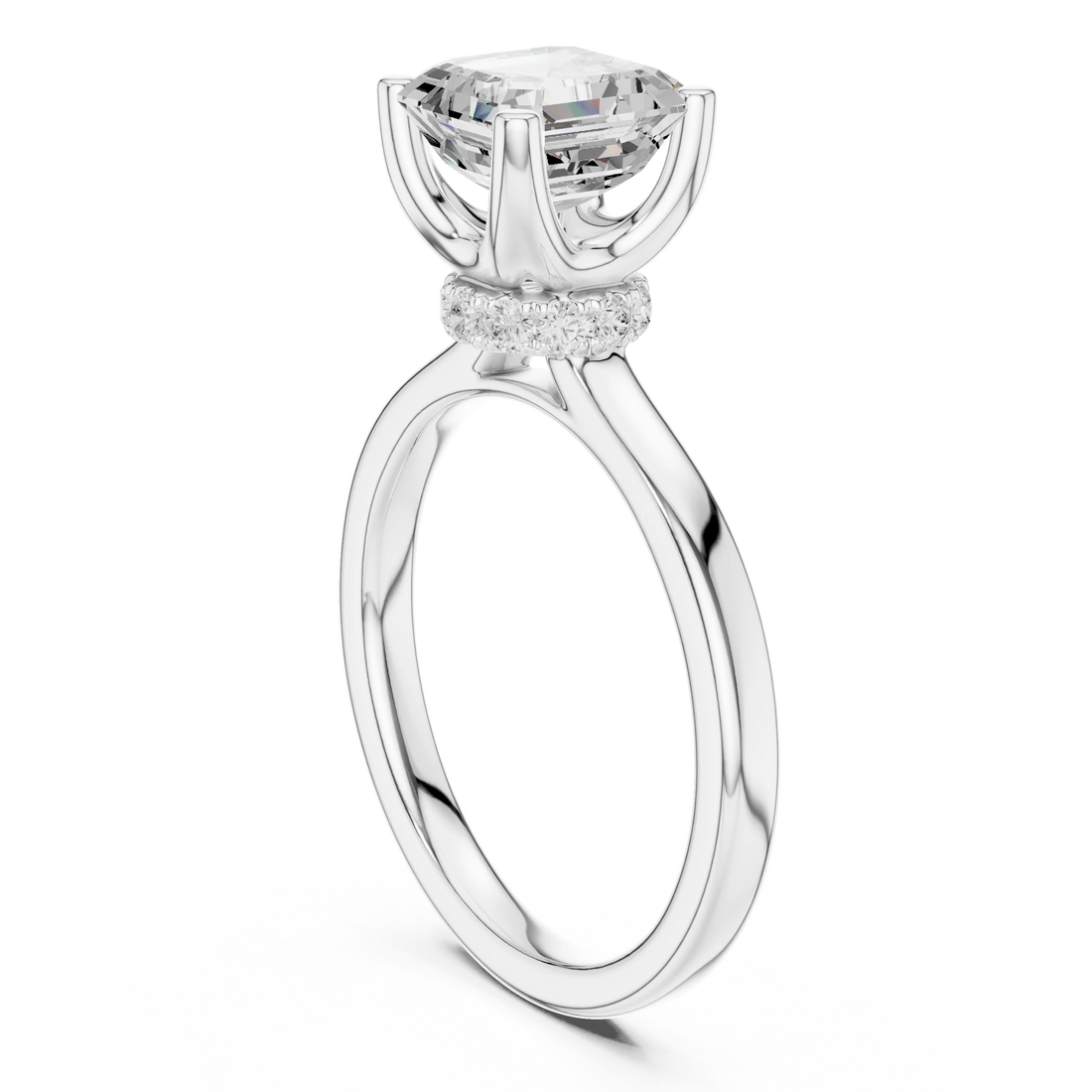 Asscher Shape Diamond Hidden Halo Engagement Ring