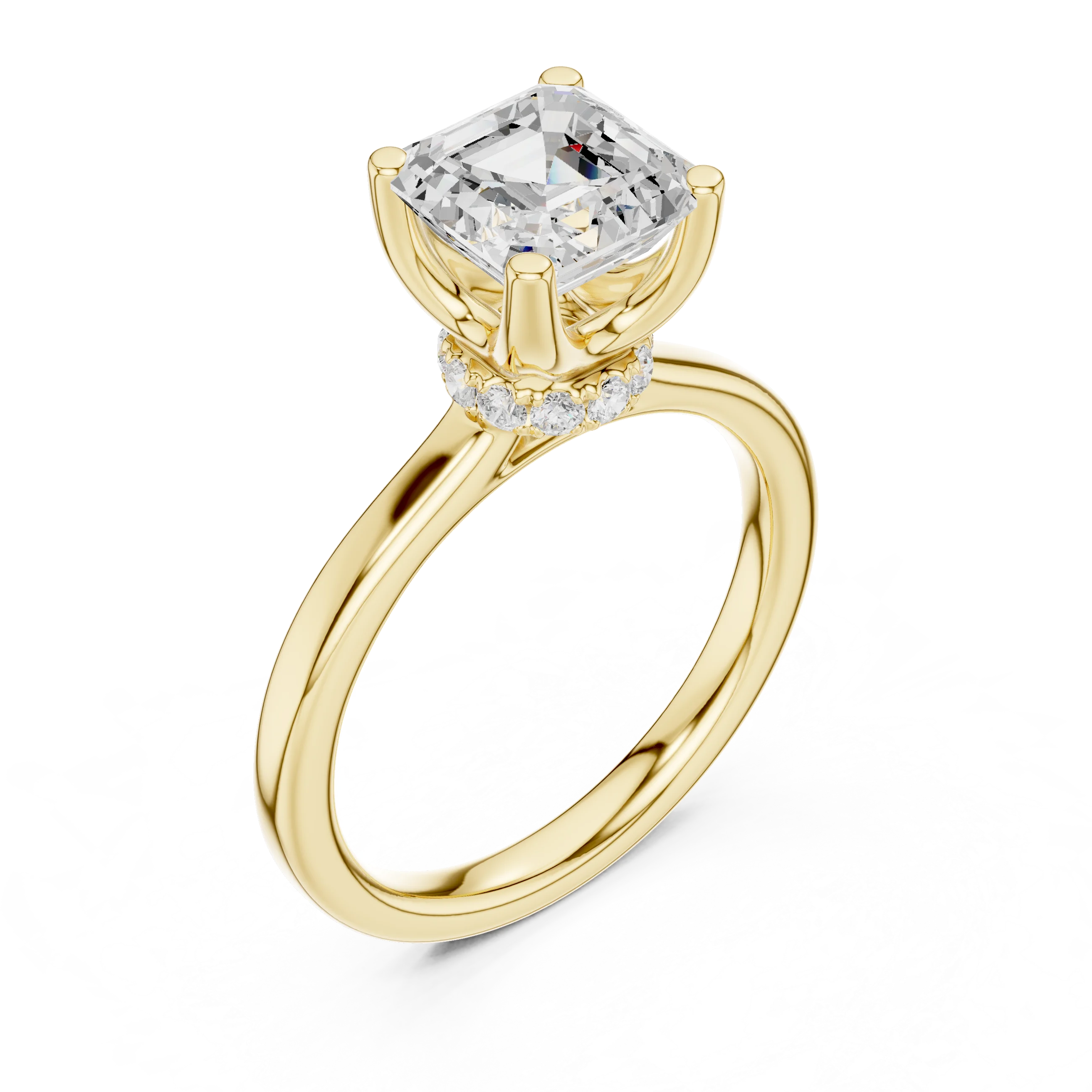 Asscher Shape Diamond Hidden Halo Engagement Ring