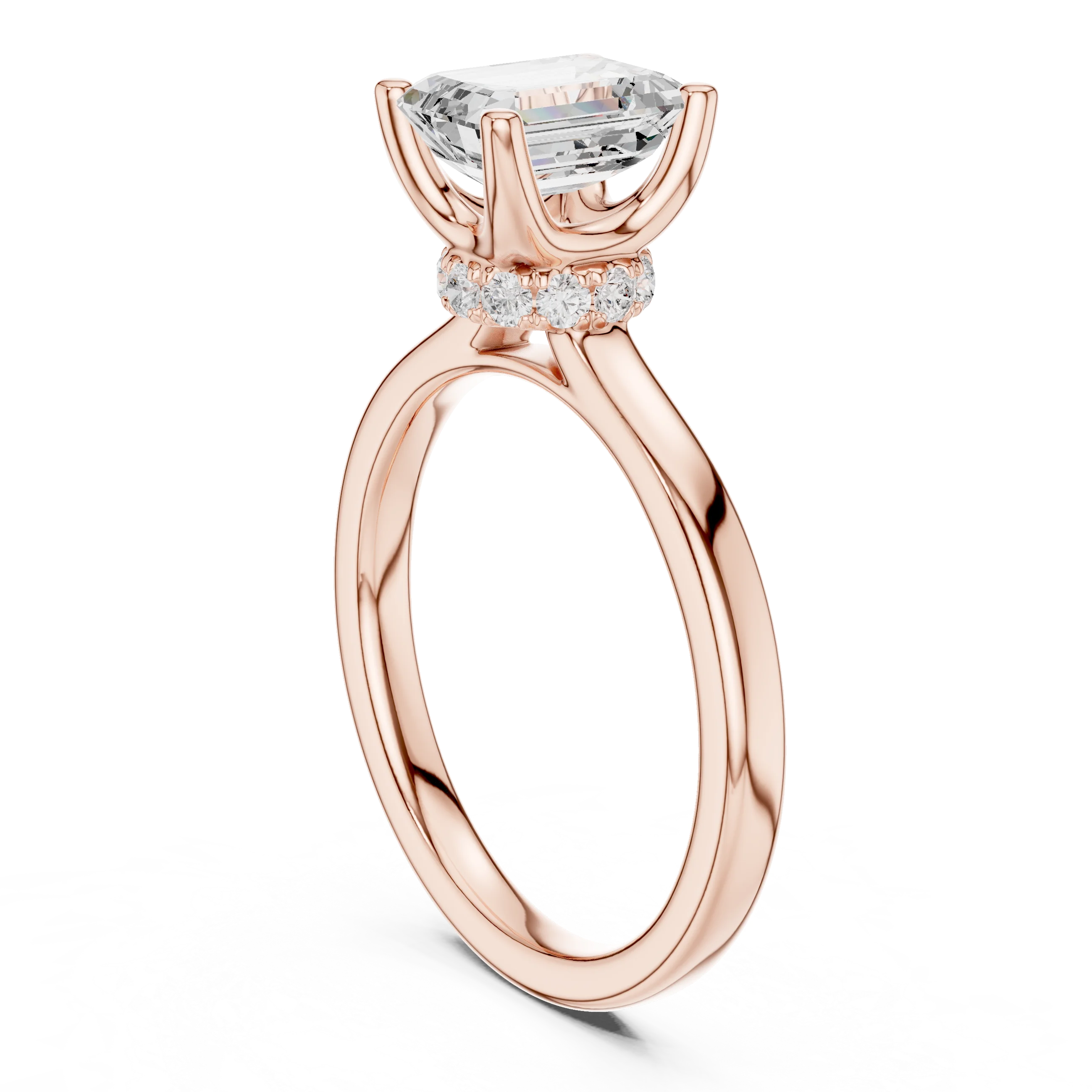 Emerald Shape Diamond Hidden Halo Engagement Ring