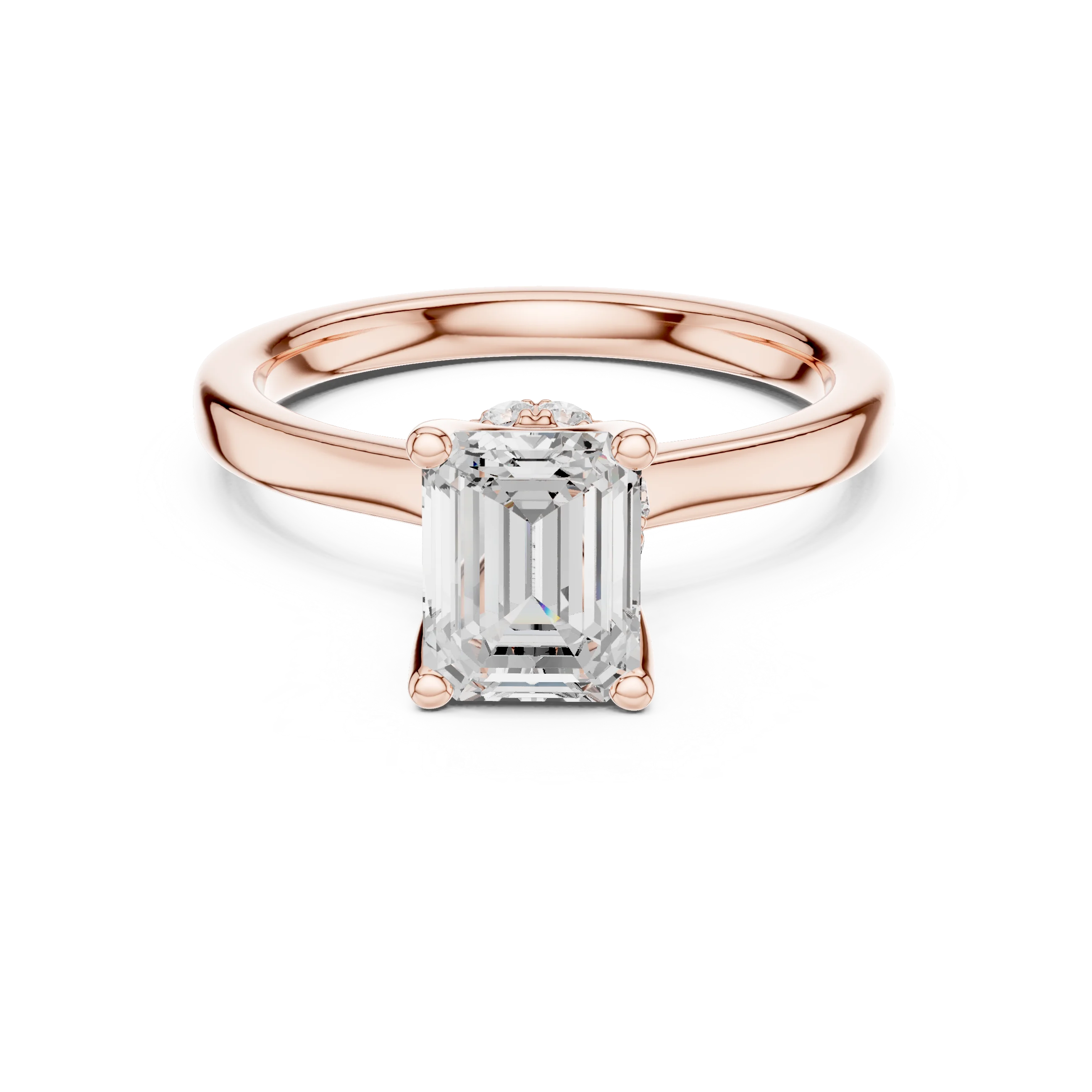 Emerald Shape Diamond Hidden Halo Engagement Ring