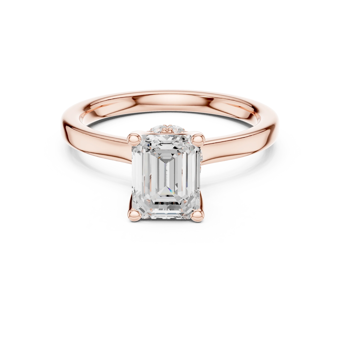 Emerald Shape Diamond Hidden Halo Engagement Ring