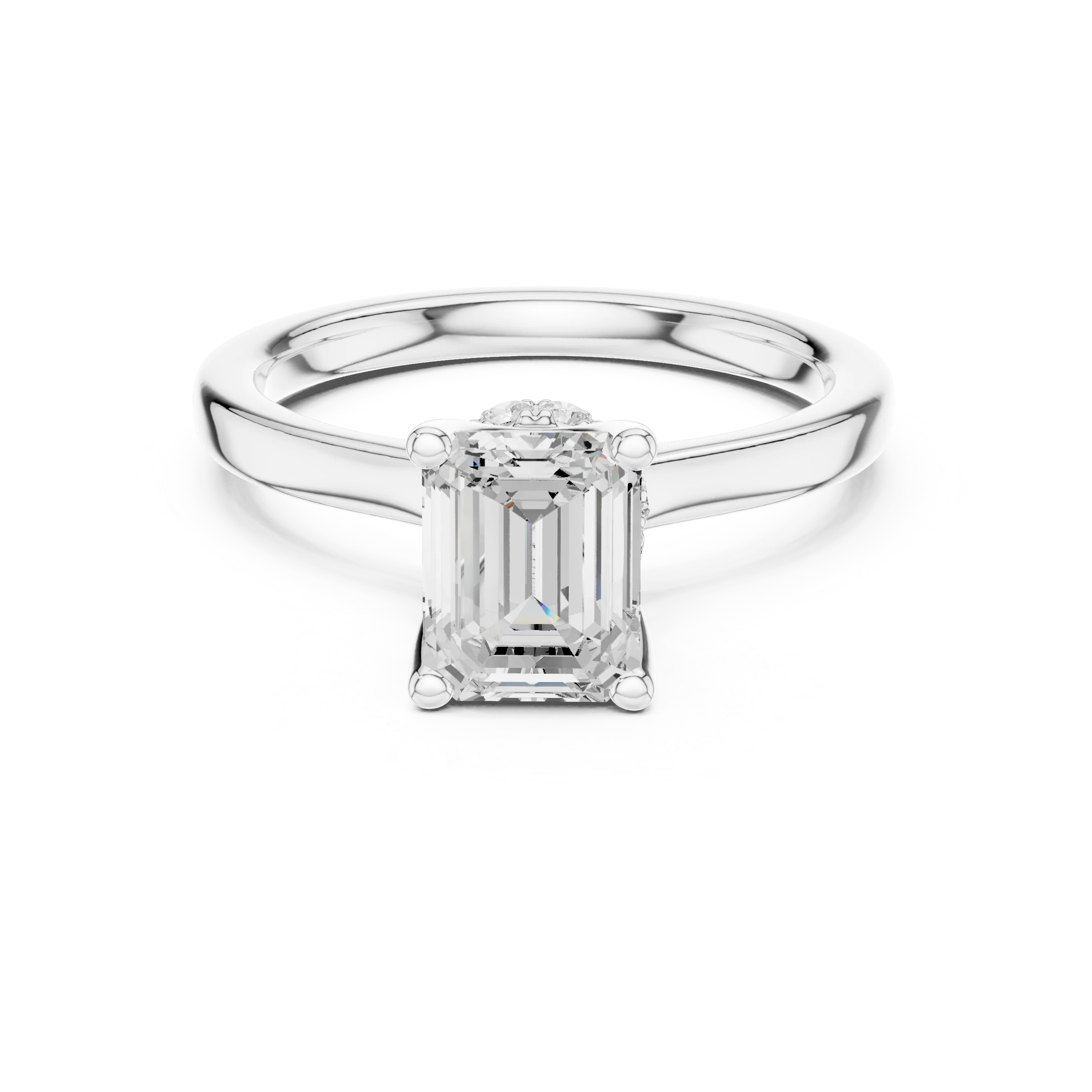 Emerald Shape Diamond Hidden Halo Engagement Ring