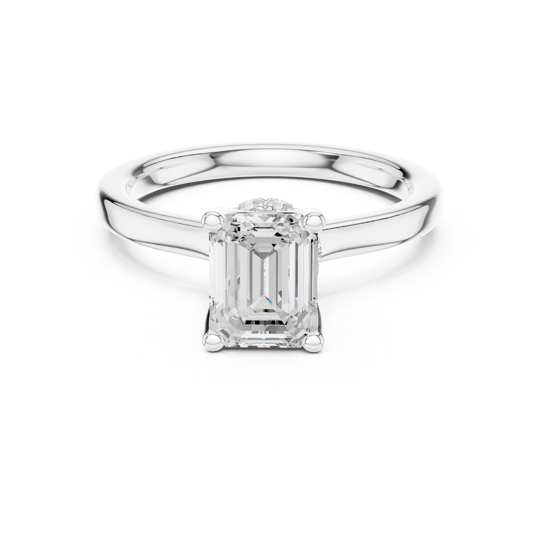Emerald Shape Diamond Hidden Halo Engagement Ring