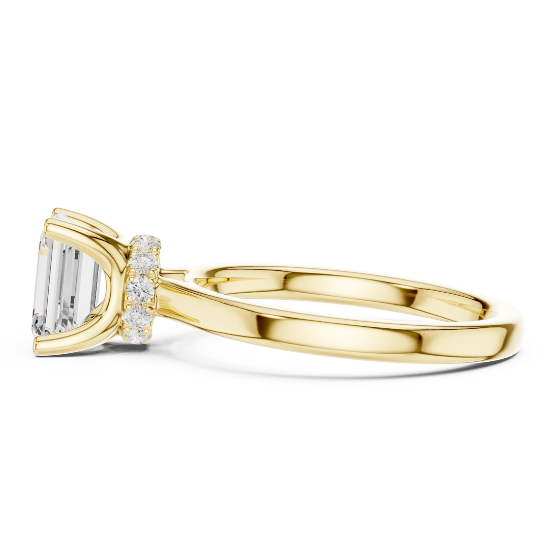 Emerald Shape Diamond Hidden Halo Engagement Ring