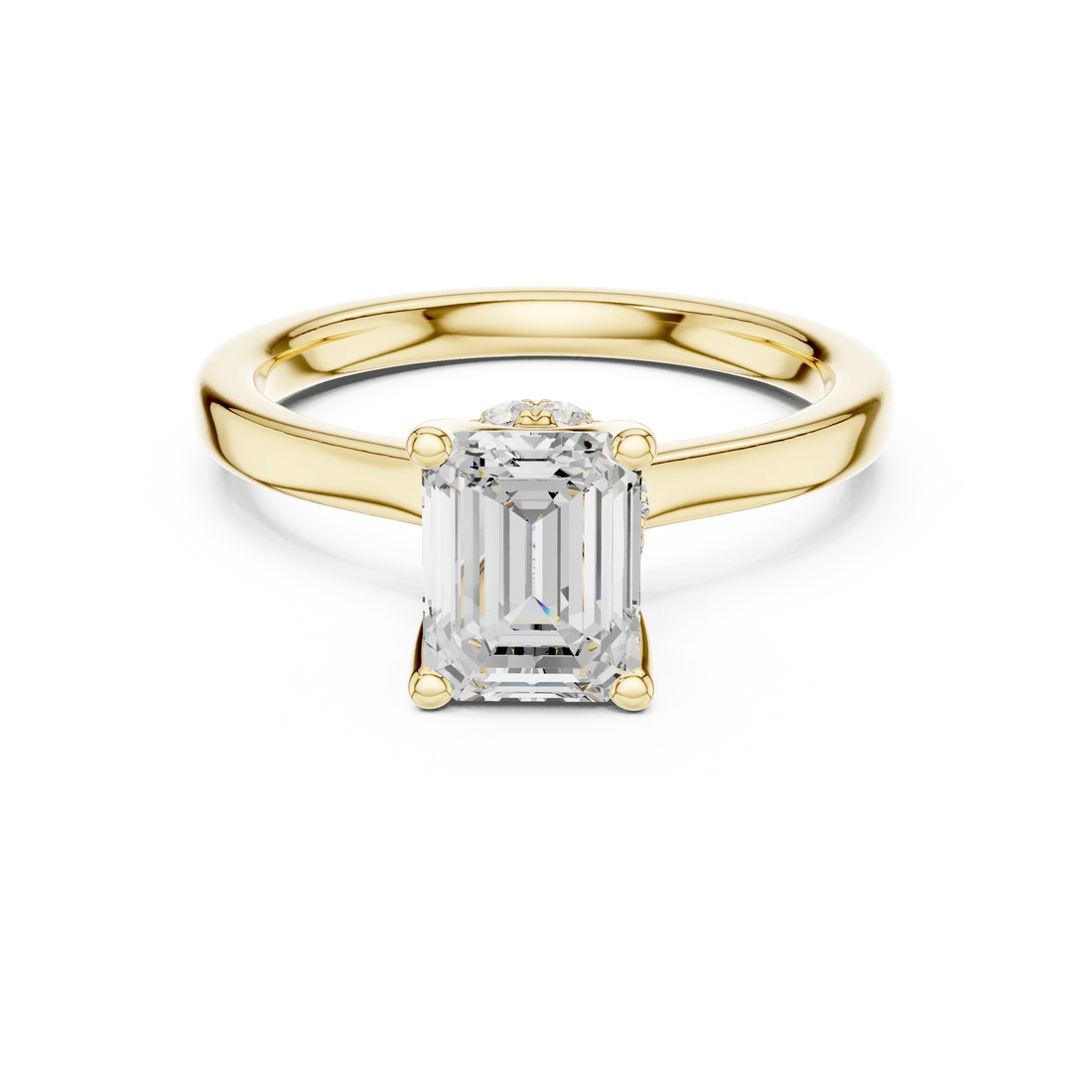 Emerald Shape Diamond Hidden Halo Engagement Ring