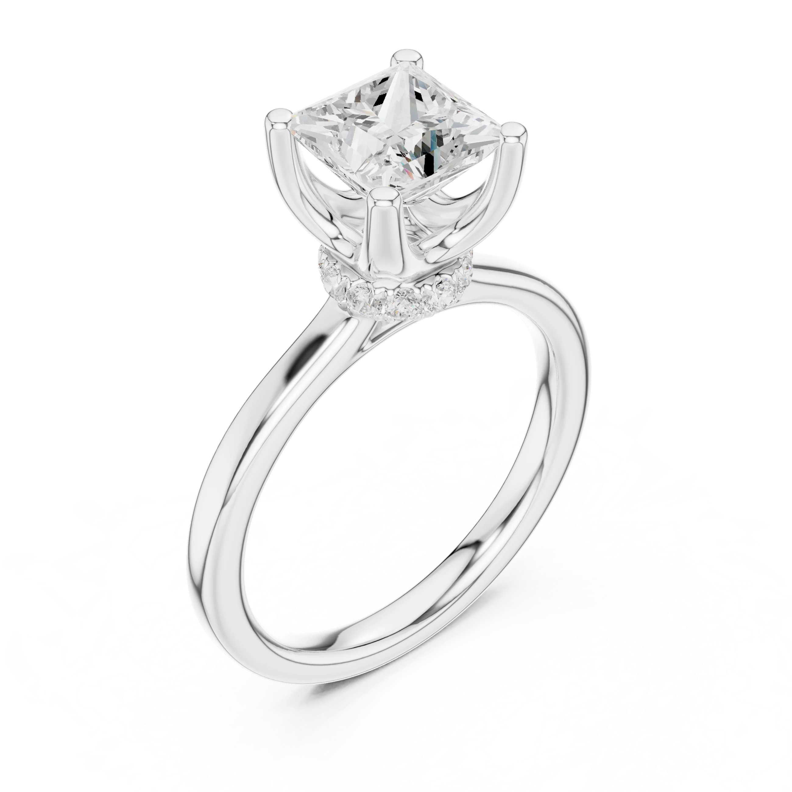 Princess Shape Diamond Hidden Halo Engagement Ring