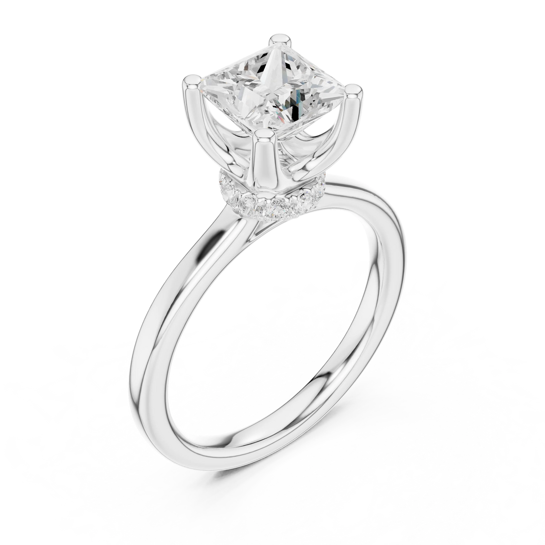 Princess Shape Diamond Hidden Halo Engagement Ring