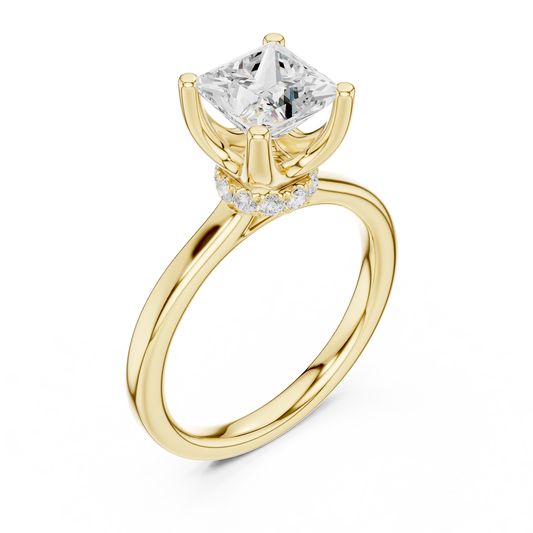 Princess Shape Diamond Hidden Halo Engagement Ring