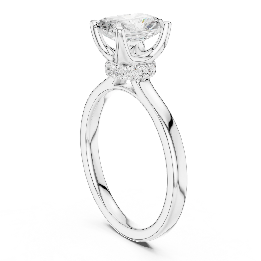 Radiant Shape Diamond Hidden Halo Engagement Ring