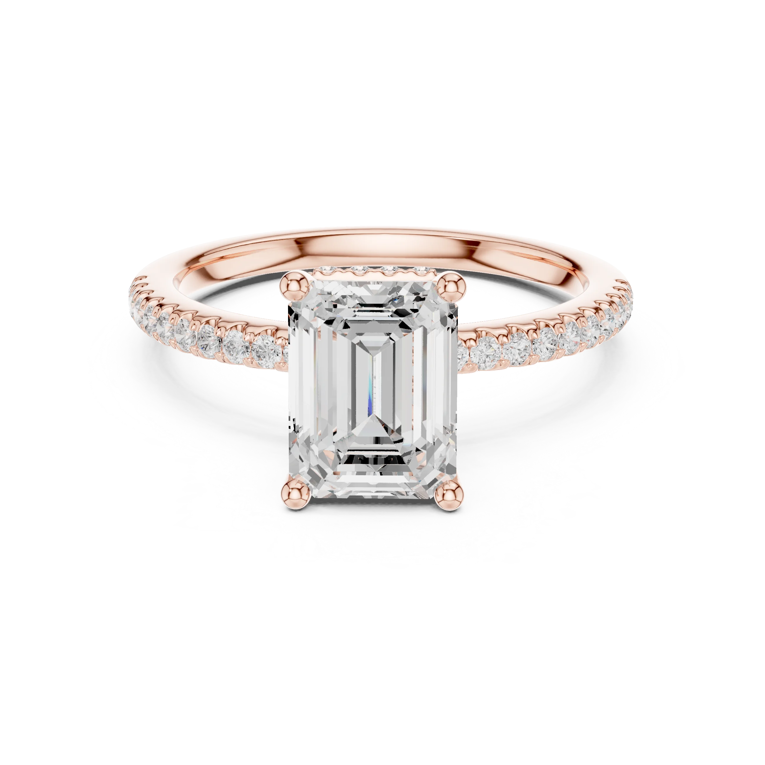 Hidden Halo Emerald Cut Diamond Engagement Ring With Pave Band
