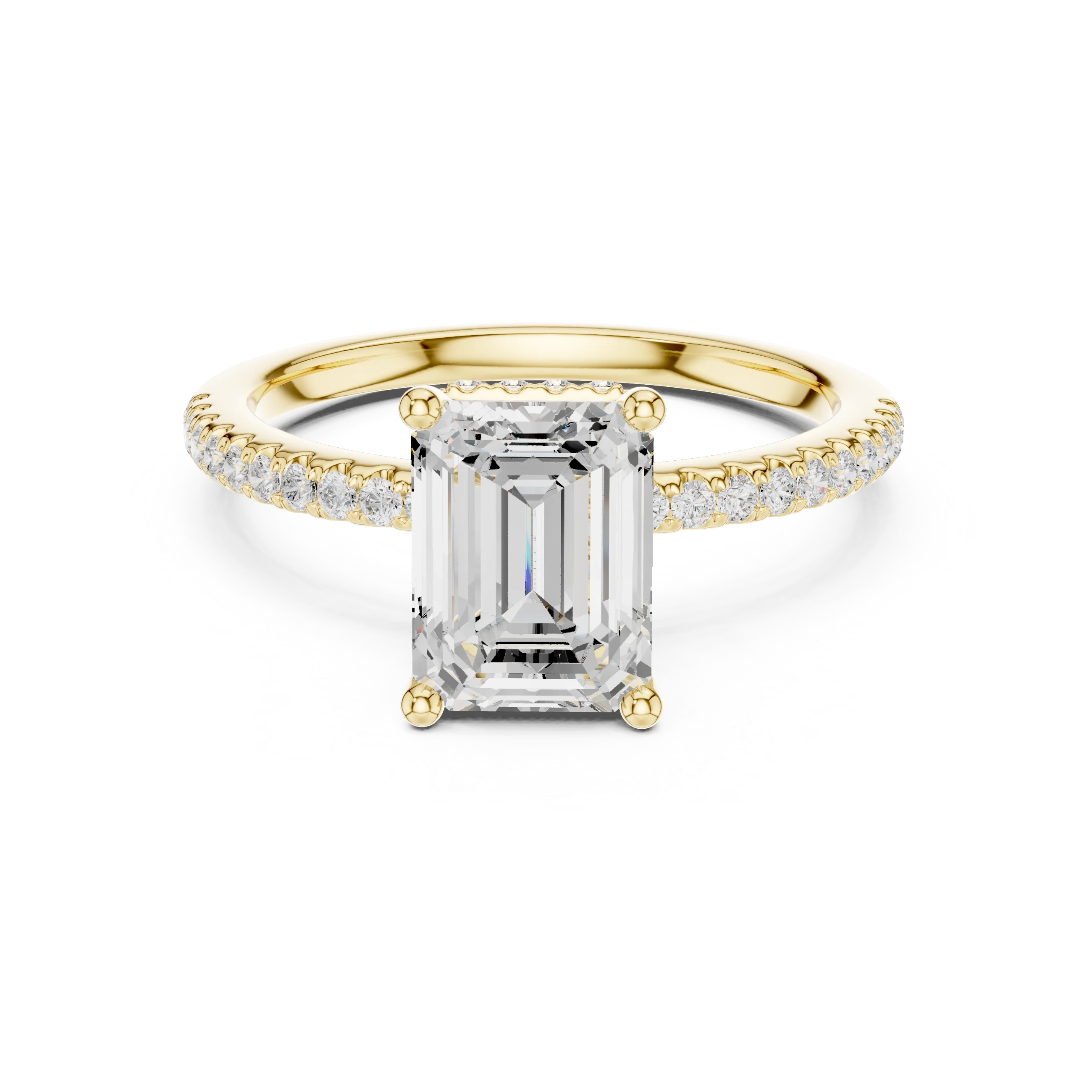 Hidden Halo Emerald Cut Diamond Engagement Ring With Pave Band