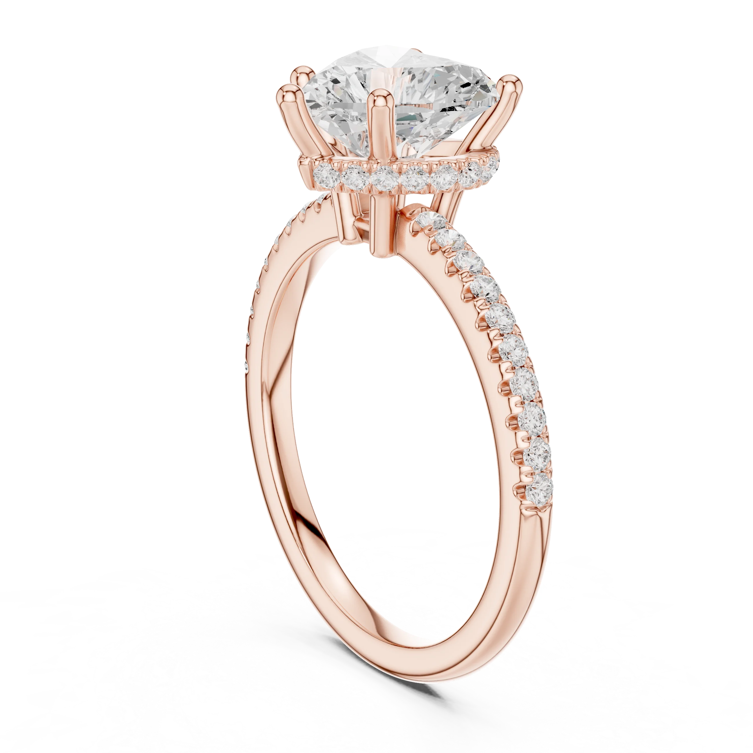 Hidden Halo Heart Cut Diamond Engagement Ring With Pave Band