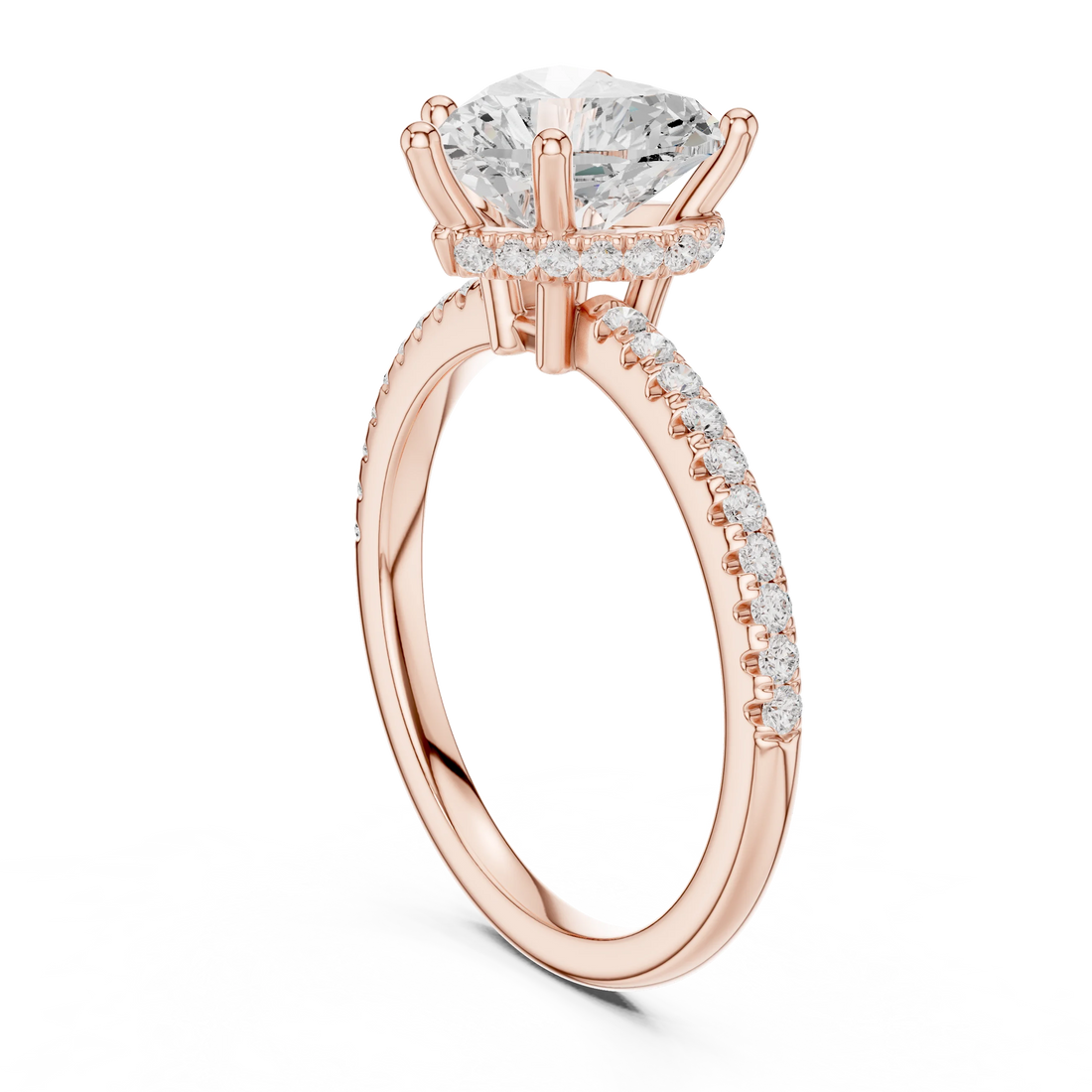 Hidden Halo Heart Cut Diamond Engagement Ring With Pave Band