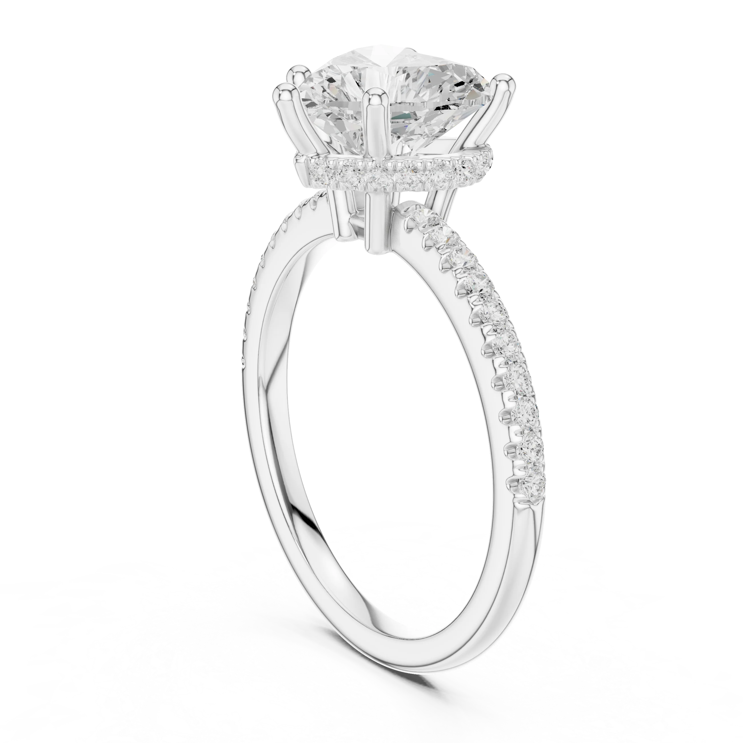 Hidden Halo Heart Cut Diamond Engagement Ring With Pave Band