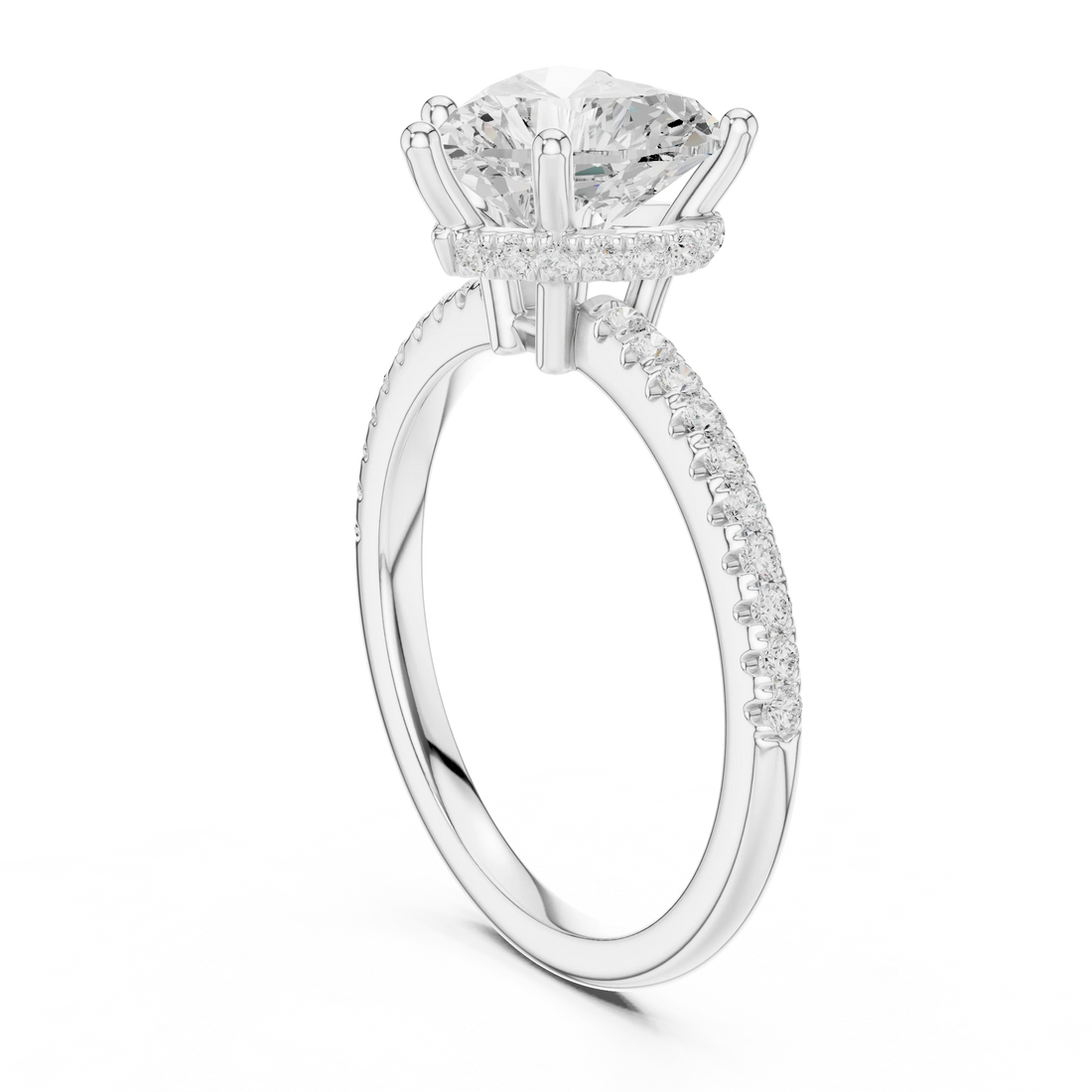 Hidden Halo Heart Cut Diamond Engagement Ring With Pave Band