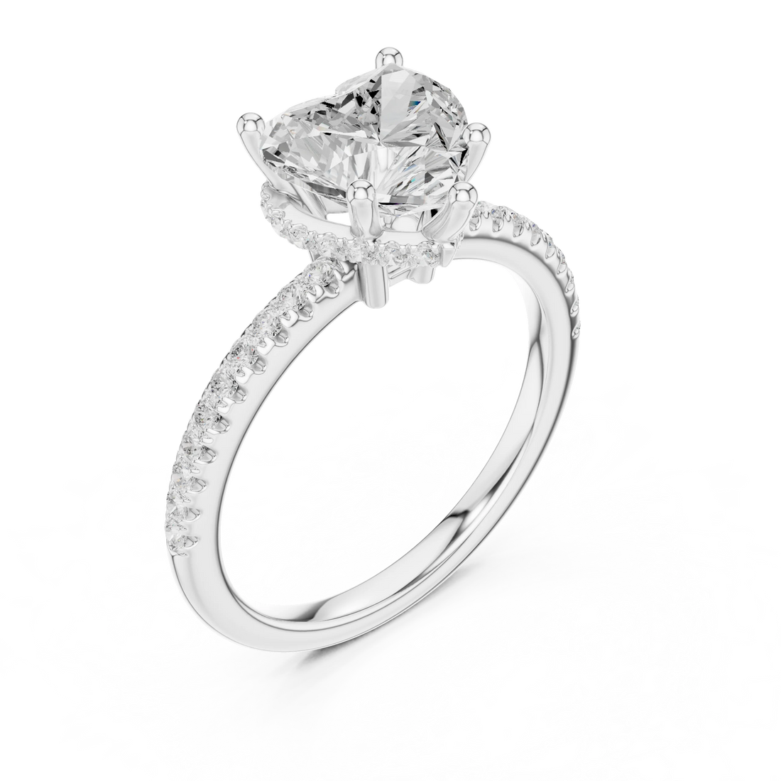 Hidden Halo Heart Cut Diamond Engagement Ring With Pave Band