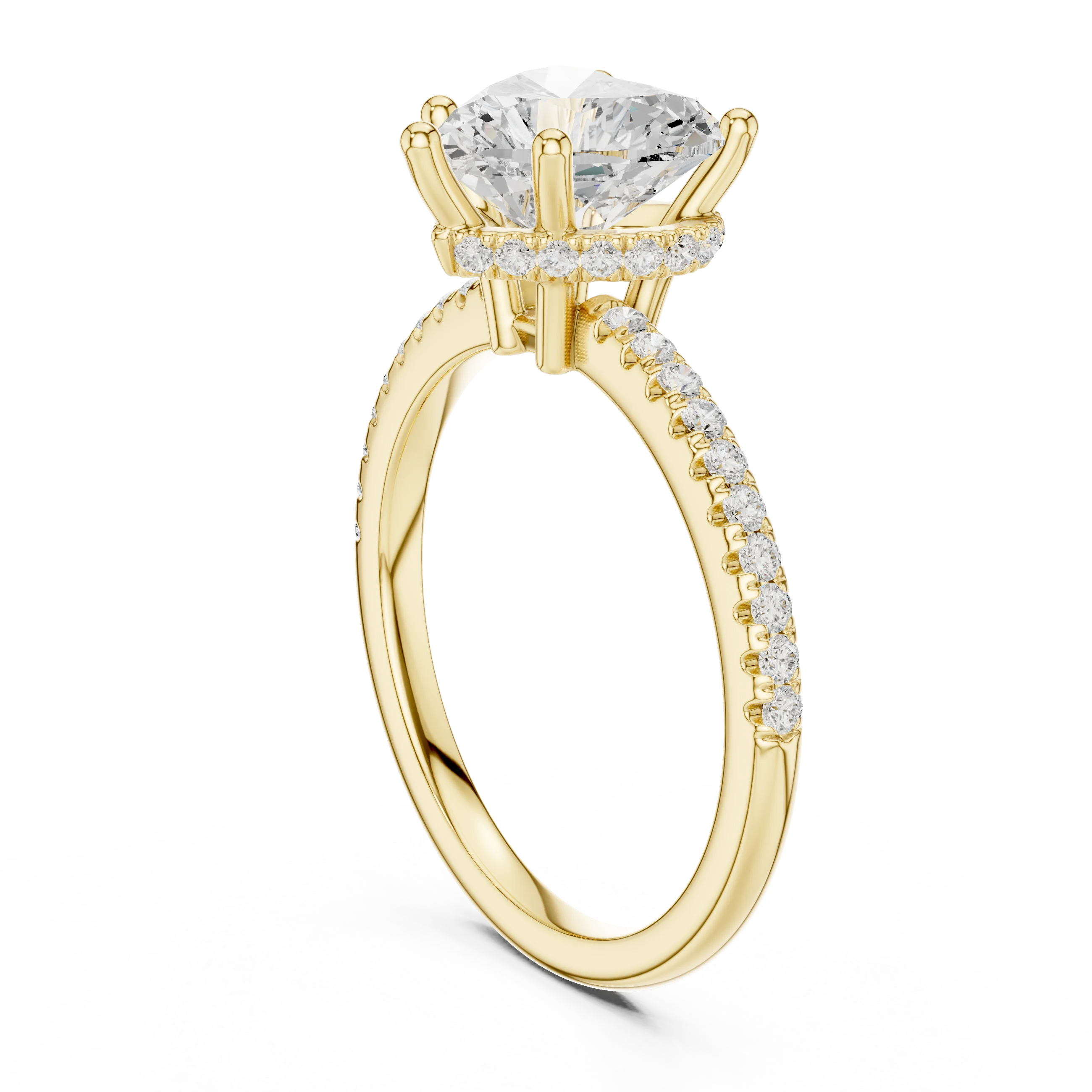 Hidden Halo Heart Cut Diamond Engagement Ring With Pave Band