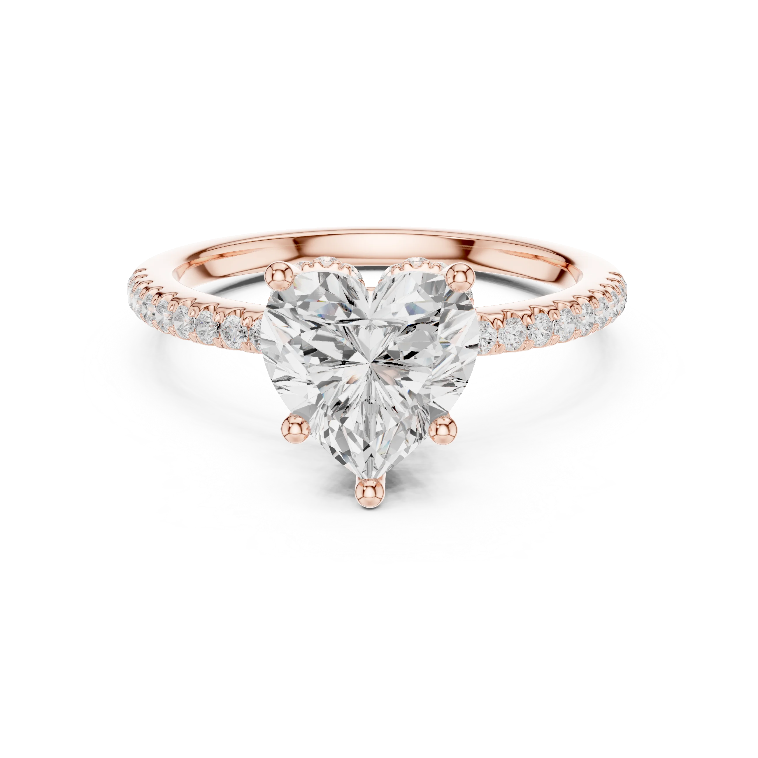 Hidden Halo Heart Cut Diamond Engagement Ring With Pave Band