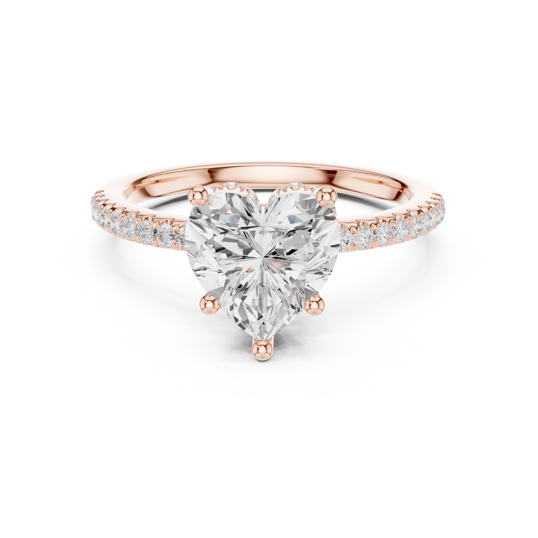 Hidden Halo Heart Cut Diamond Engagement Ring With Pave Band