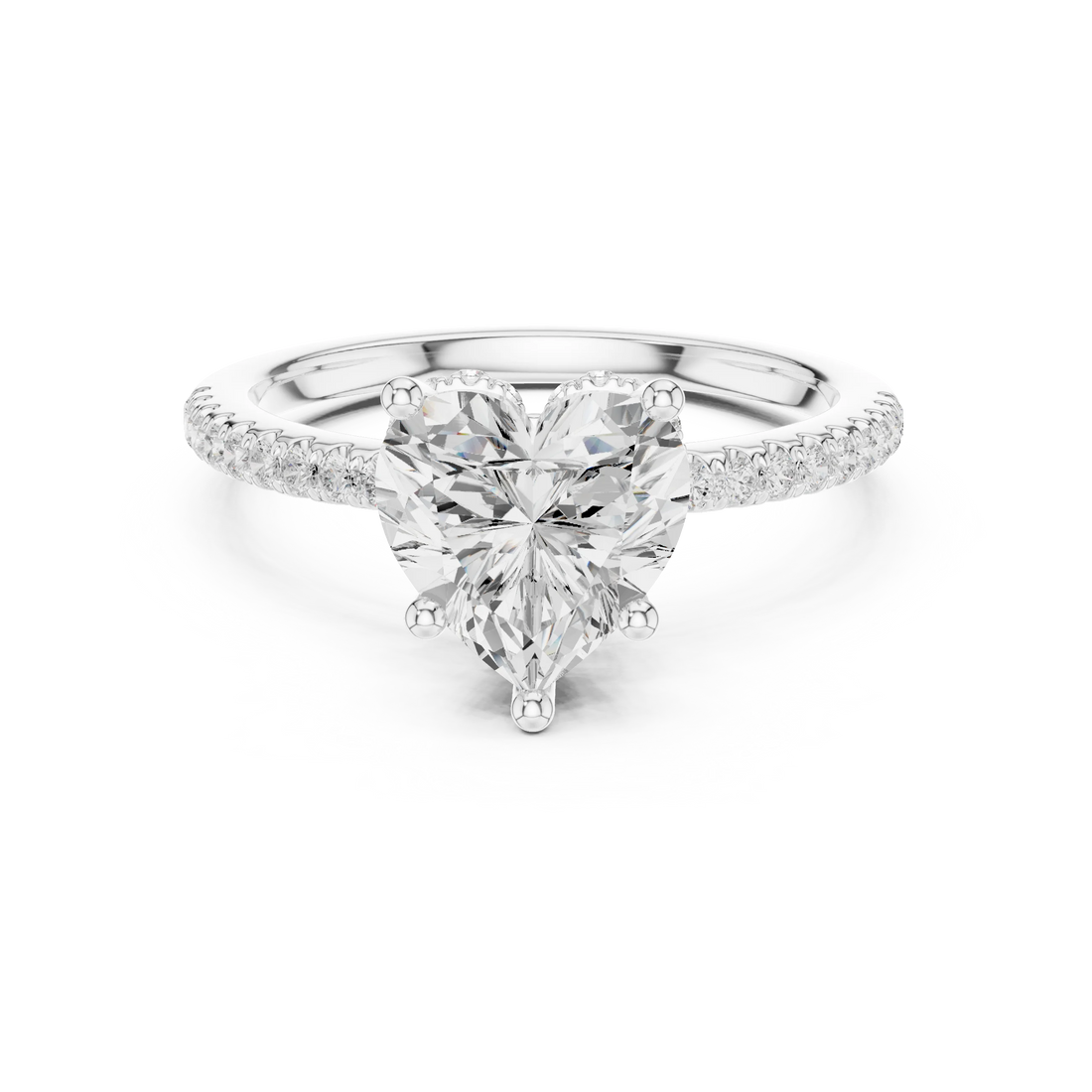 Hidden Halo Heart Cut Diamond Engagement Ring With Pave Band