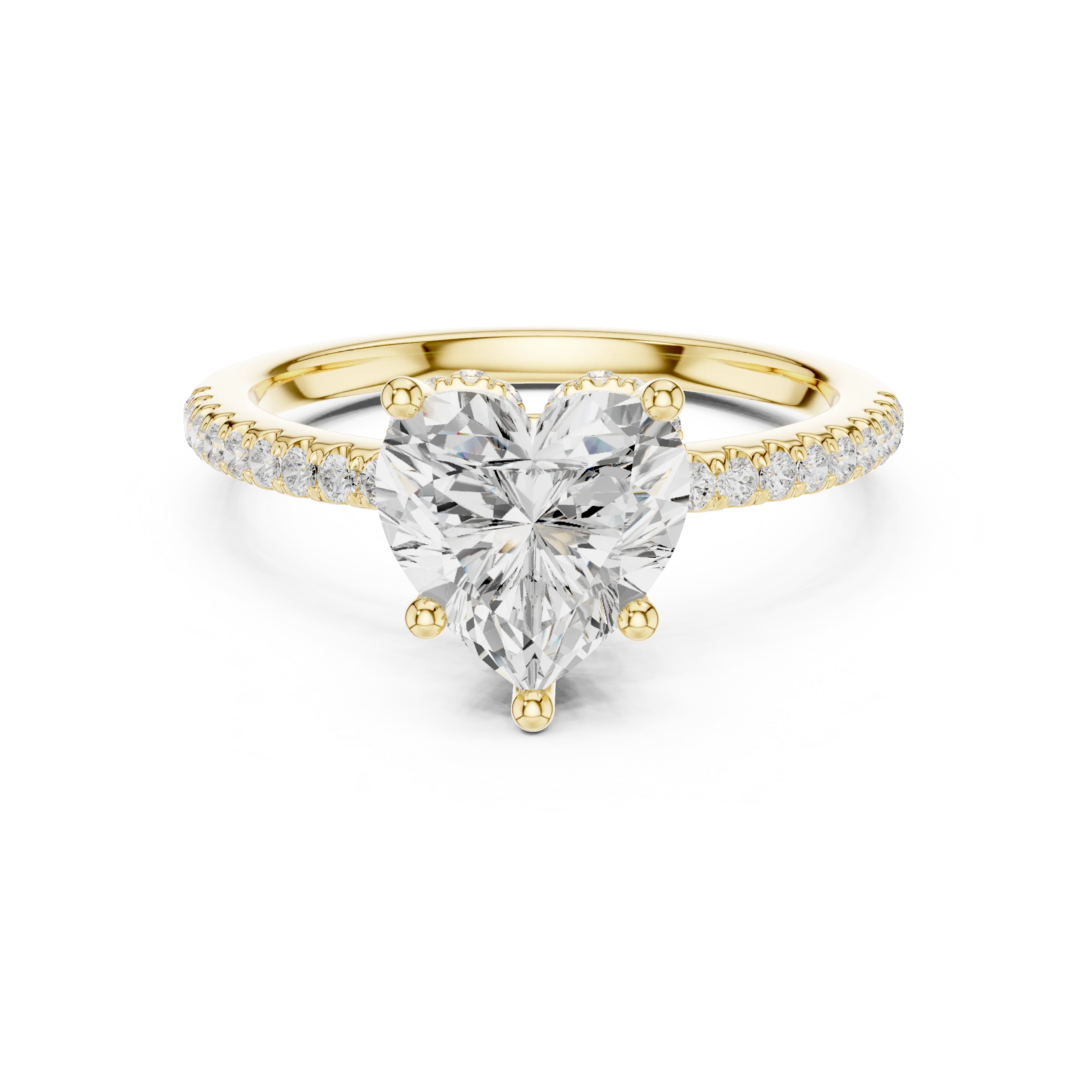 Hidden Halo Heart Cut Diamond Engagement Ring With Pave Band