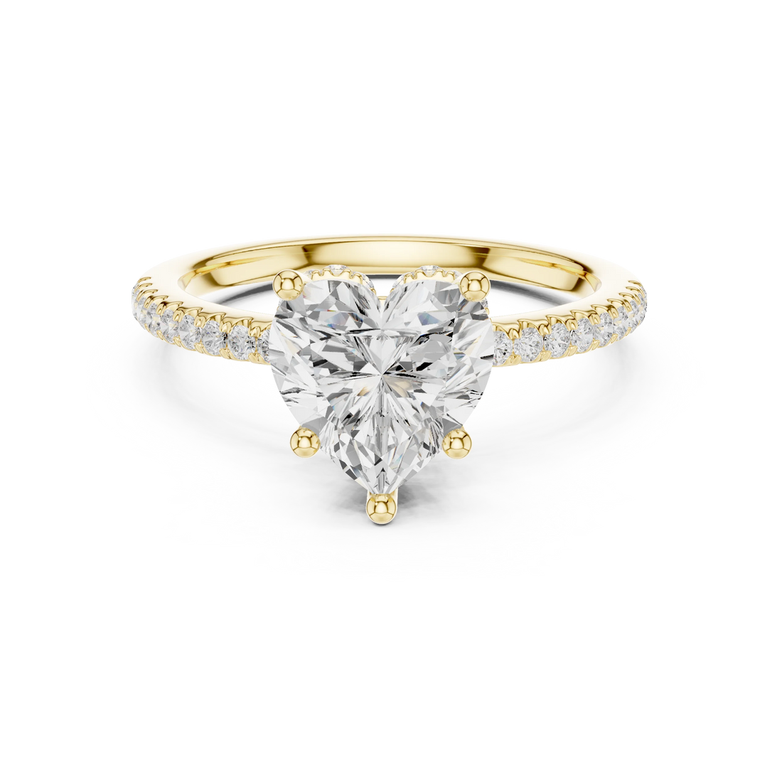 Hidden Halo Heart Cut Diamond Engagement Ring With Pave Band