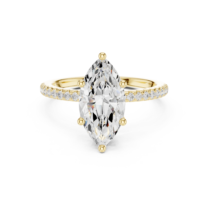 Hidden Halo Marquise Cut Diamond Engagement Ring With Pave Band