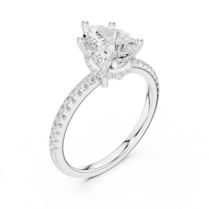 Hidden Halo Pear Cut Diamond Engagement Ring With Pave Band