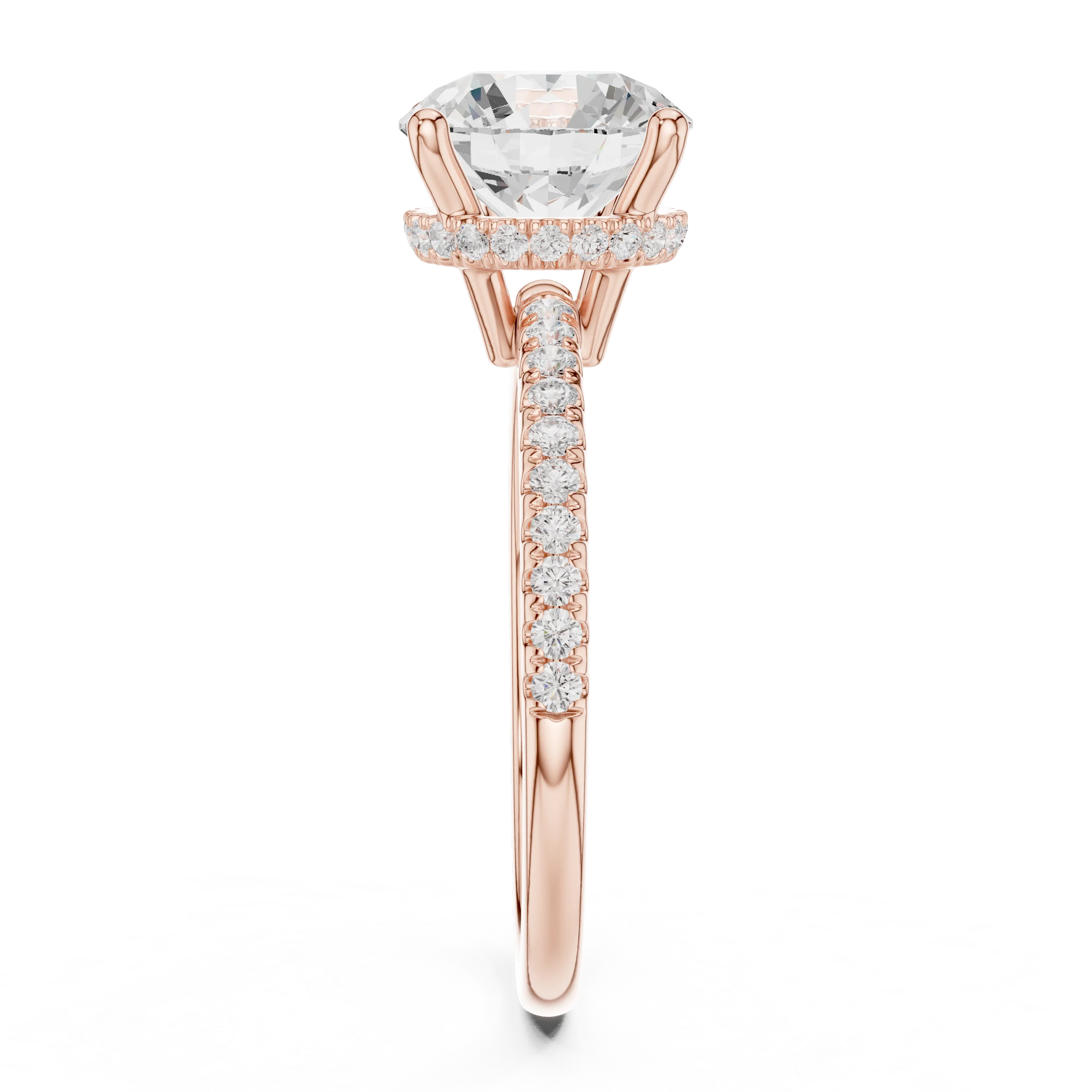 Hidden Halo Round Cut Diamond Engagement Ring With Pave Band