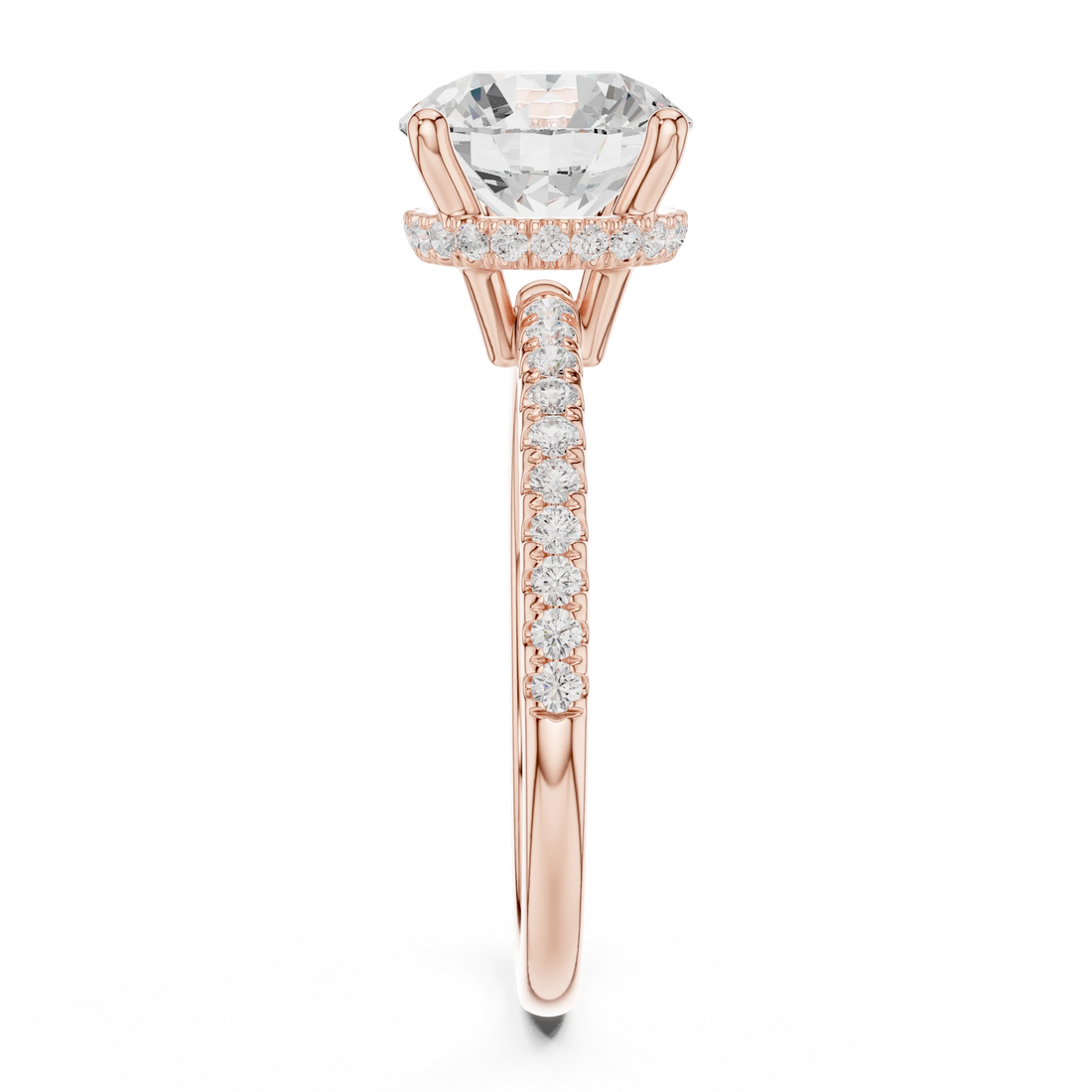 Hidden Halo Round Cut Diamond Engagement Ring With Pave Band