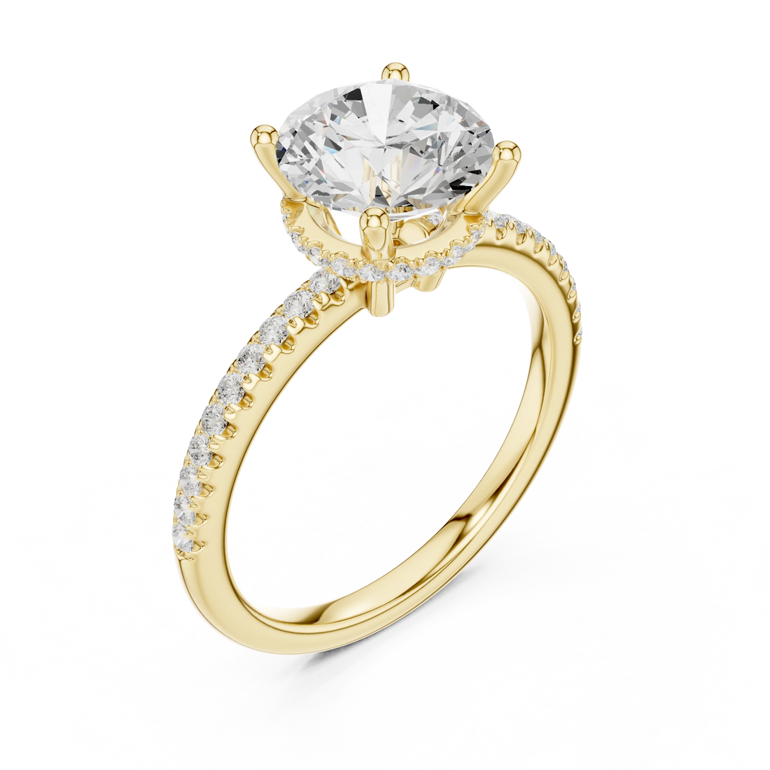 Hidden Halo Round Cut Diamond Engagement Ring With Pave Band