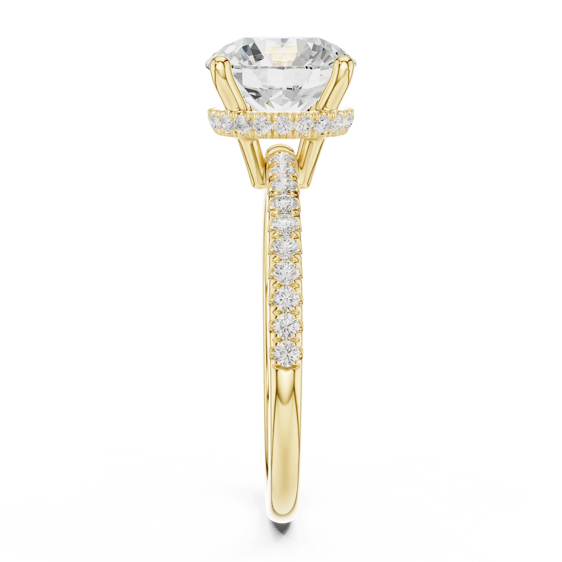 Hidden Halo Round Cut Diamond Engagement Ring With Pave Band