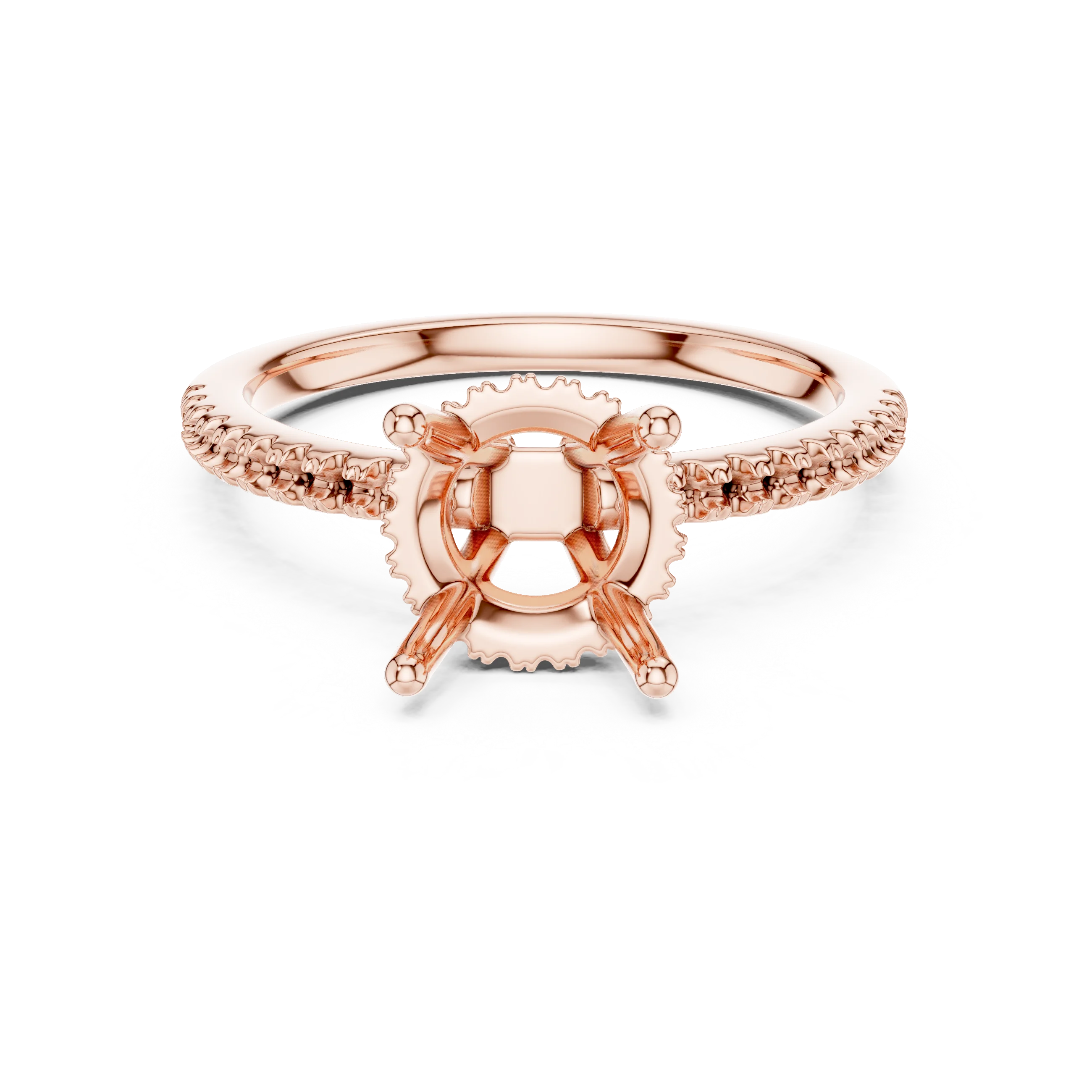 Hidden Halo Round Cut Diamond Engagement Ring With Pave Band