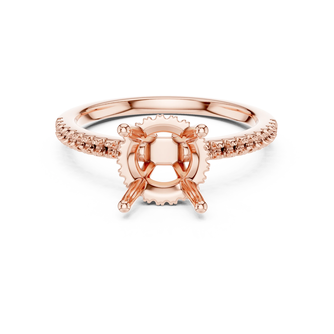 Hidden Halo Round Cut Diamond Engagement Ring With Pave Band