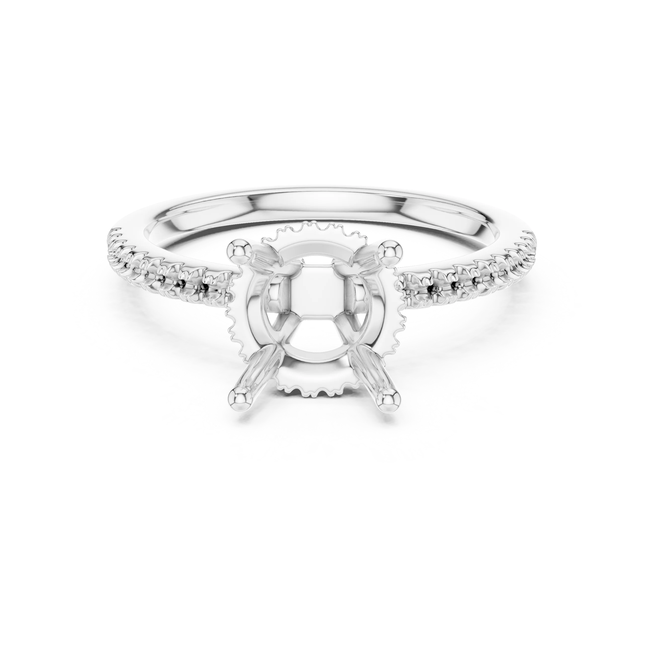 Hidden Halo Round Cut Diamond Engagement Ring With Pave Band