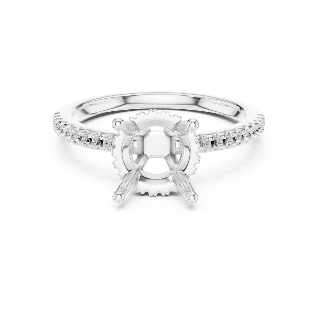 Hidden Halo Round Cut Diamond Engagement Ring With Pave Band