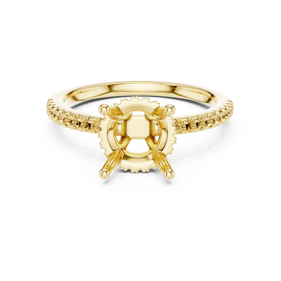 Hidden Halo Round Cut Diamond Engagement Ring With Pave Band