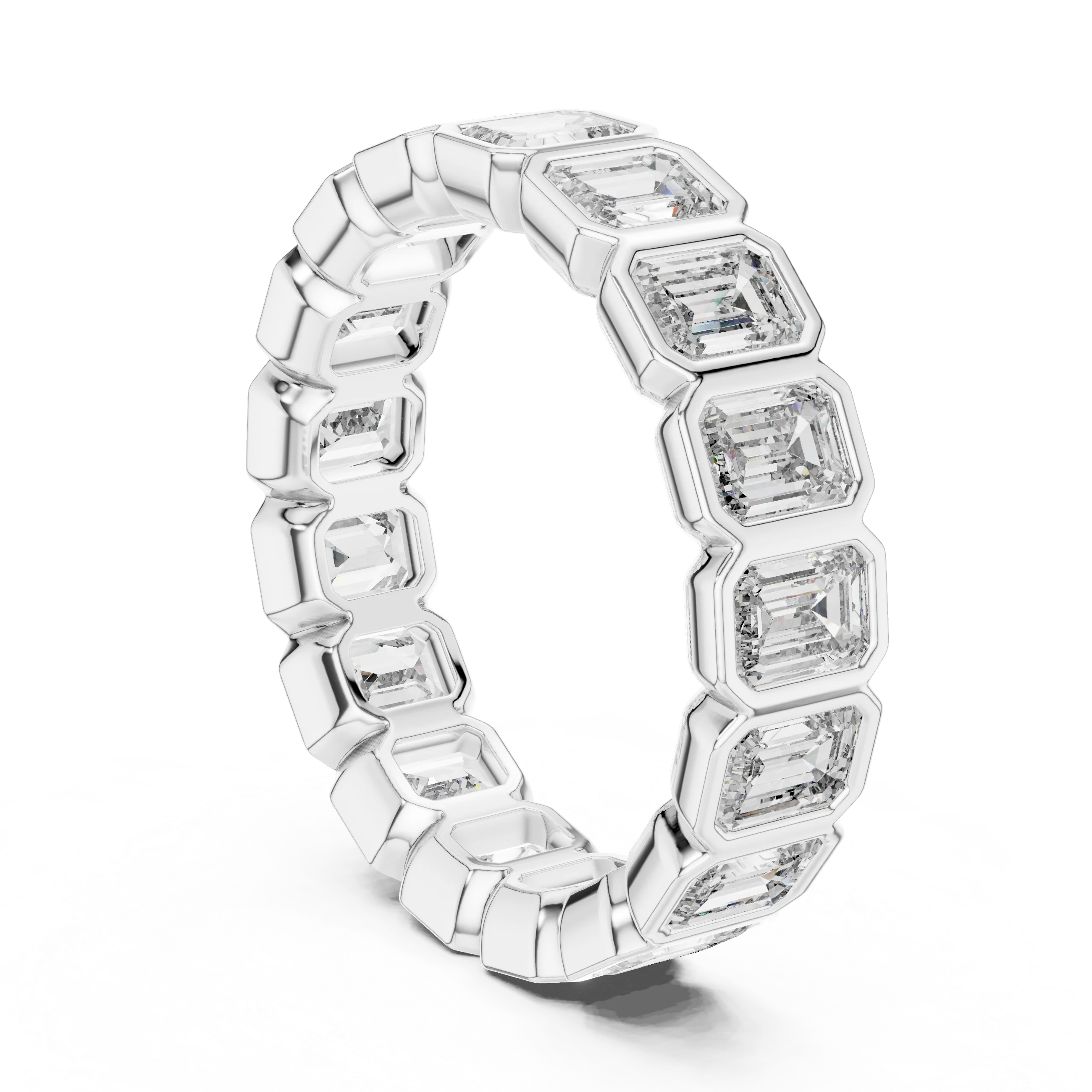 Emerald Cut Bezel-Set Full Eternity Diamond Band