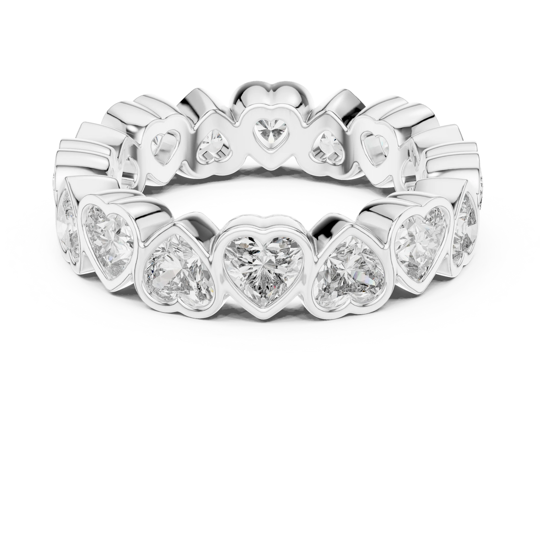 Heart-Shaped Diamond Bezel-Set Full Eternity Band