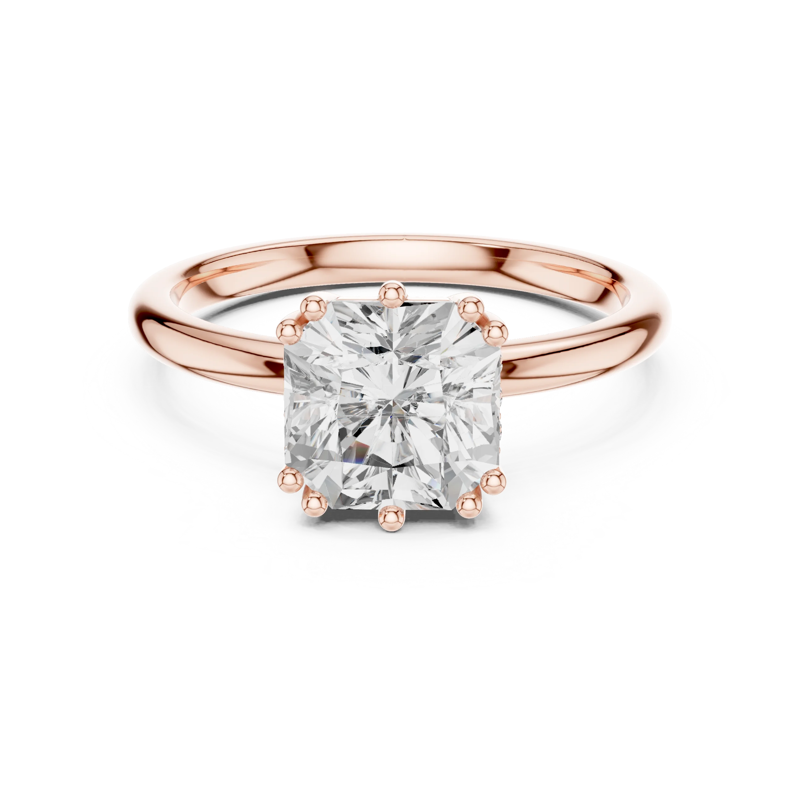 Asscher Cut Diamond Solitaire Engagement Ring with Hidden Accent Diamonds