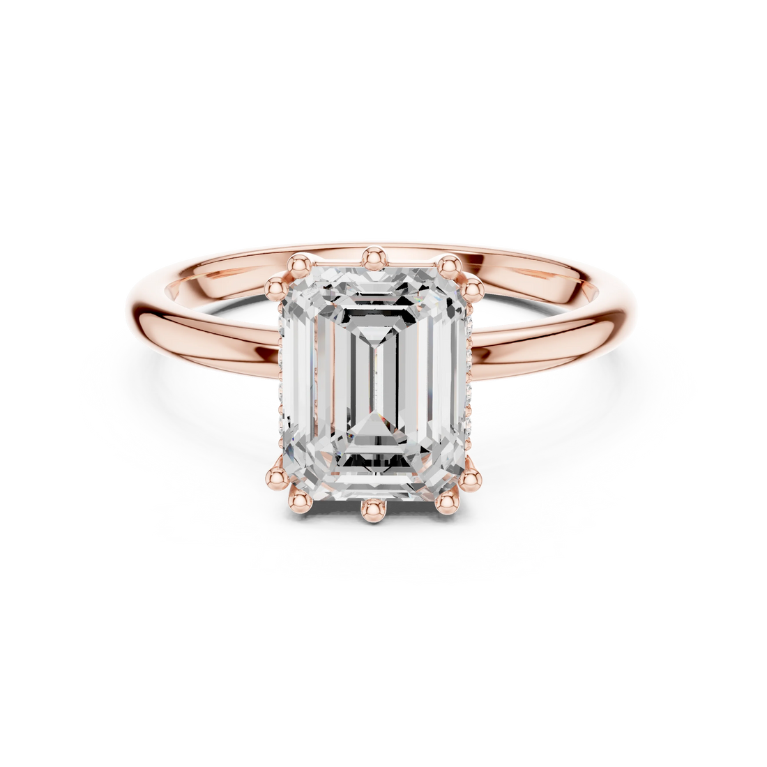 Emerald Cut Diamond Solitaire Engagement Ring with Hidden Accent Diamonds