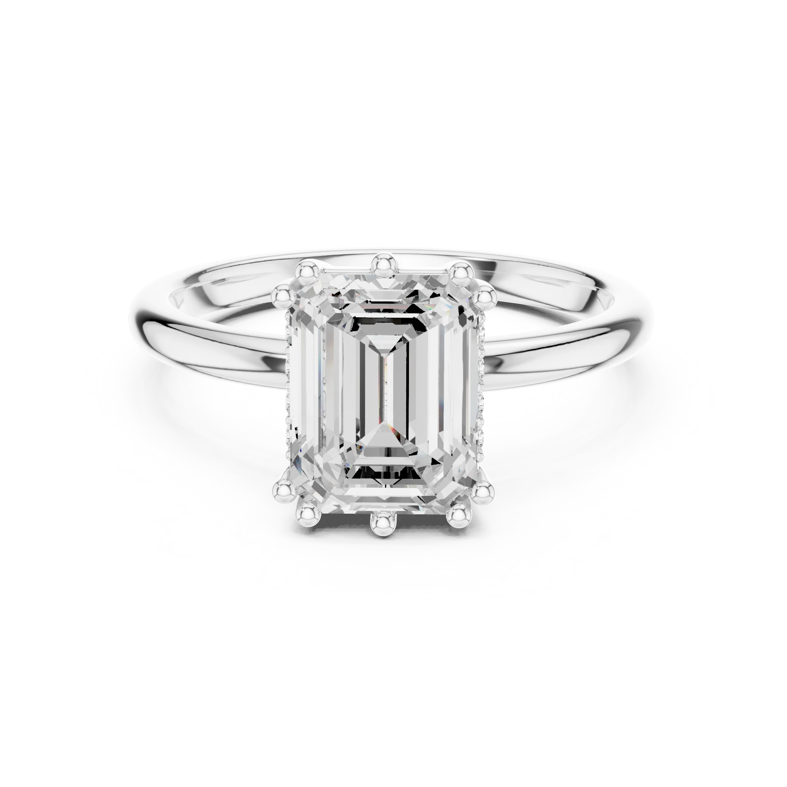 Emerald Cut Diamond Solitaire Engagement Ring with Hidden Accent Diamonds