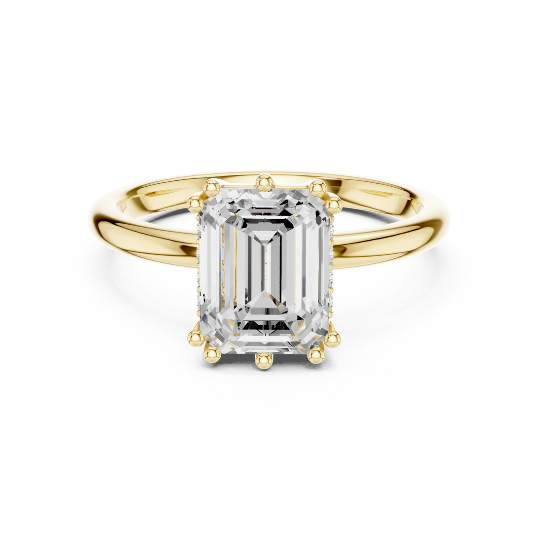 Emerald Cut Diamond Solitaire Engagement Ring with Hidden Accent Diamonds