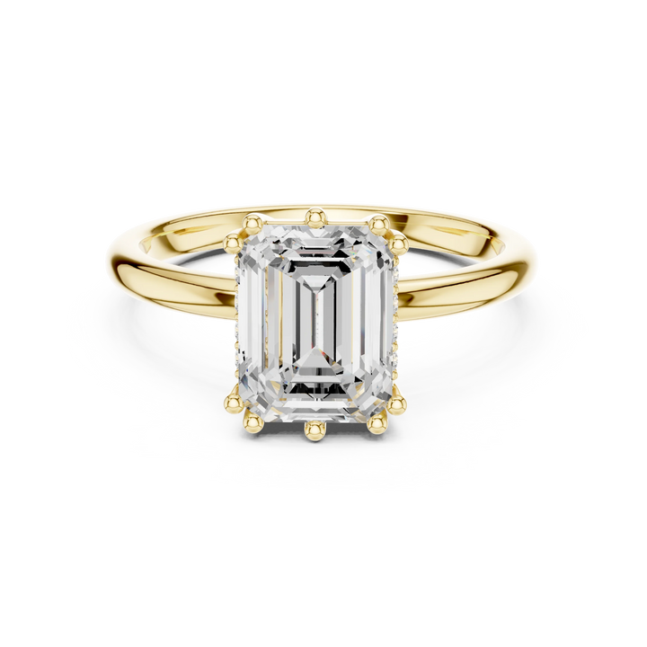 Emerald Cut Diamond Solitaire Engagement Ring with Hidden Accent Diamonds