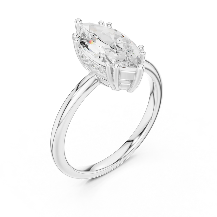 Marquise Cut Diamond Solitaire Engagement Ring with Hidden Accent Diamonds