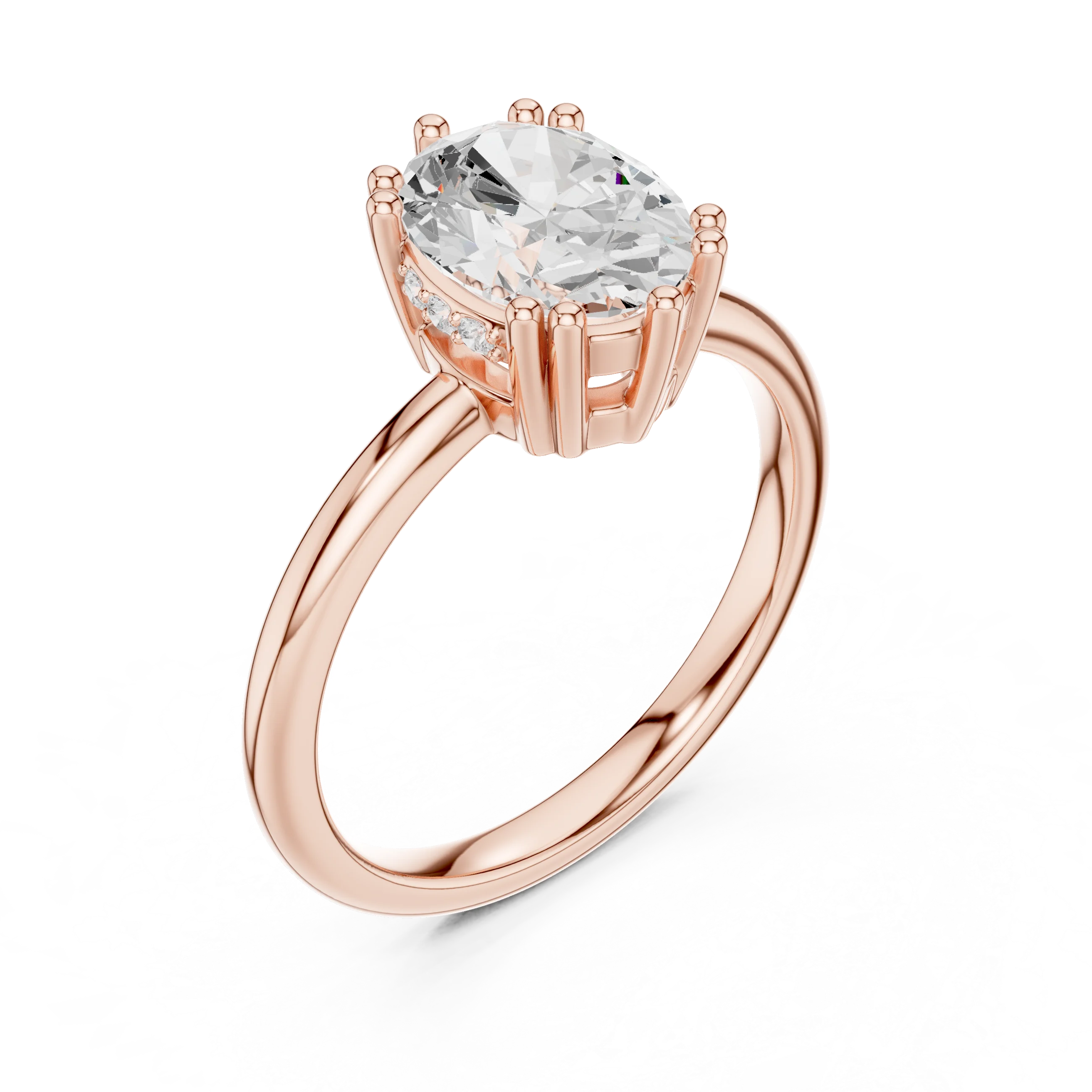 Oval Cut Diamond Solitaire Engagement Ring with Hidden Accent Diamonds