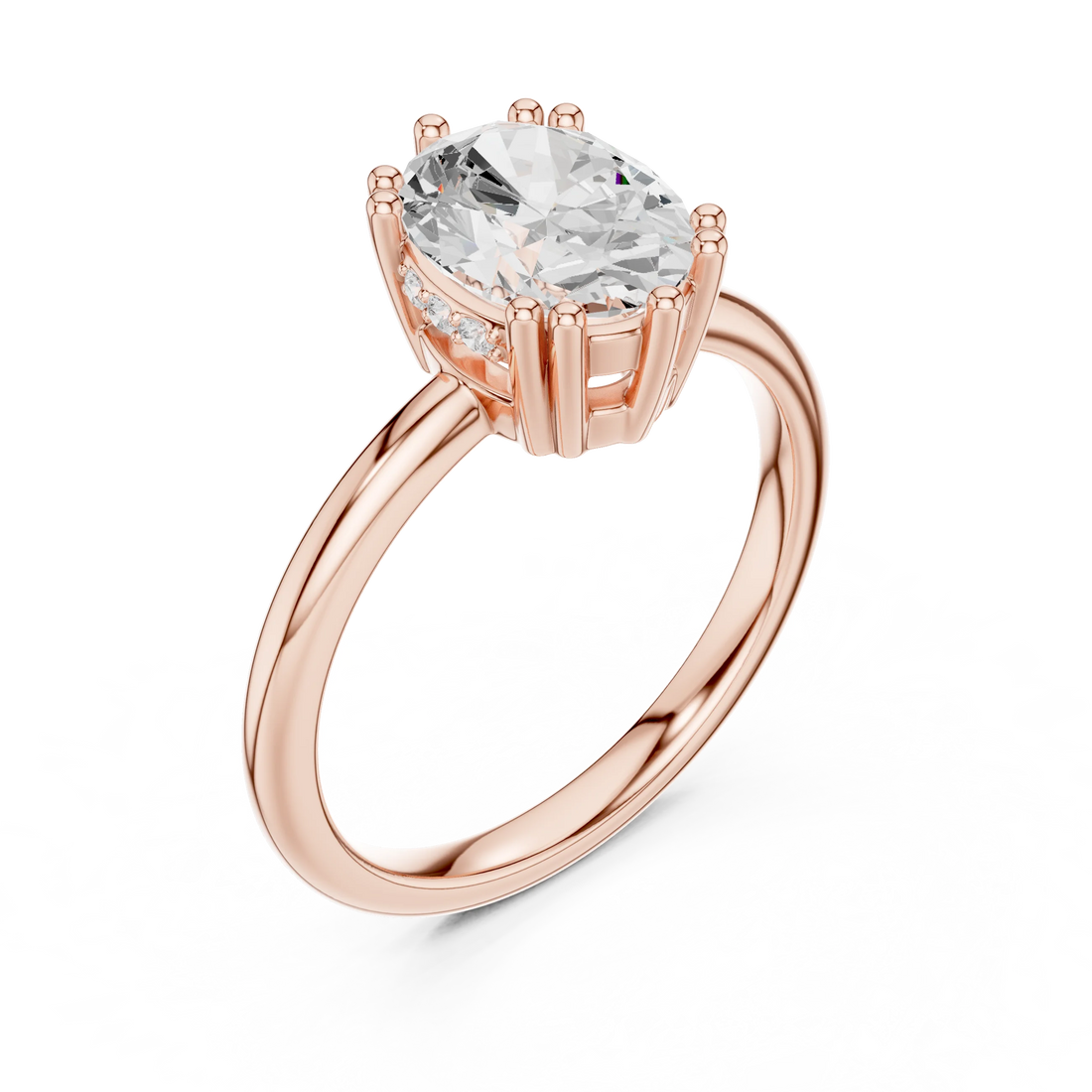 Oval Cut Diamond Solitaire Engagement Ring with Hidden Accent Diamonds