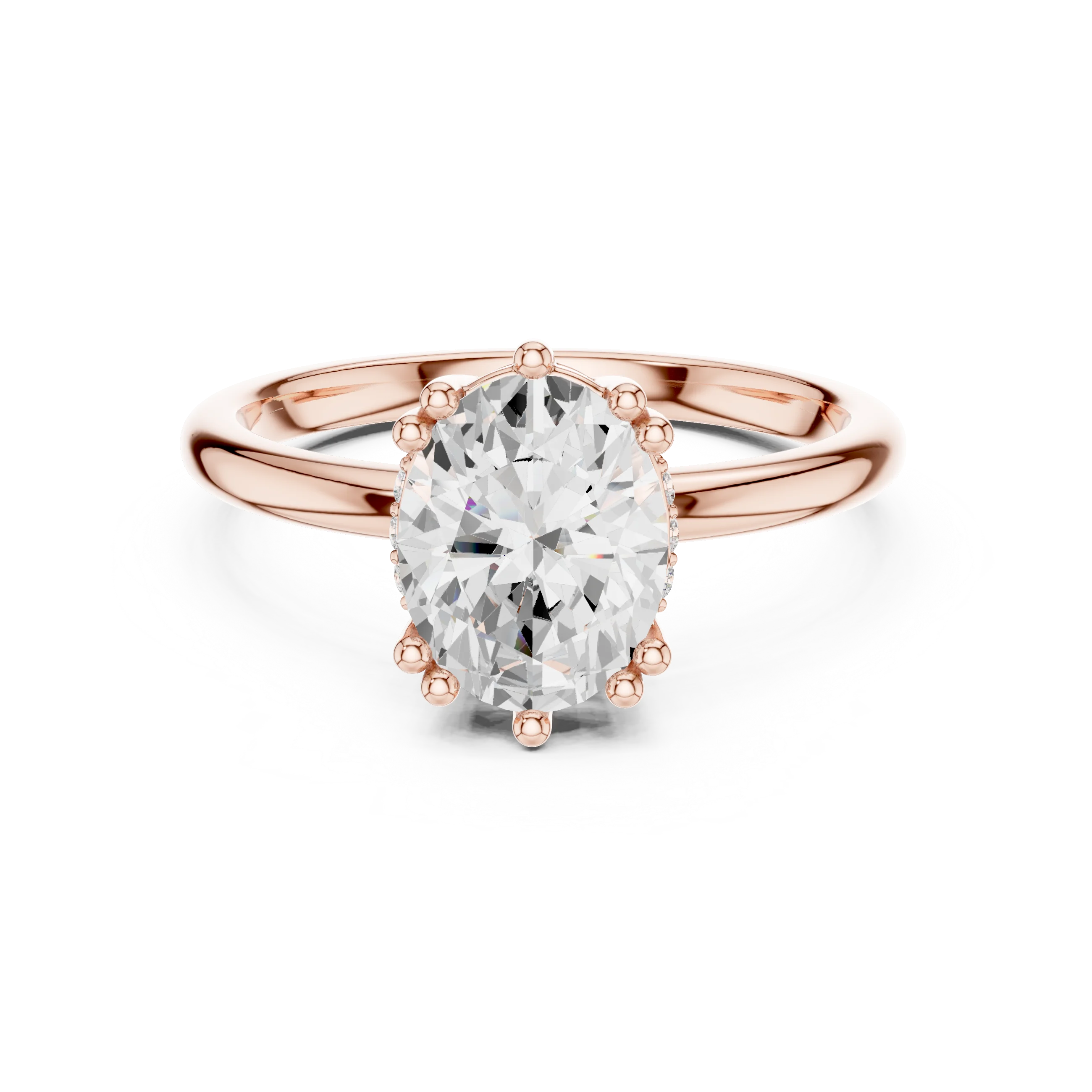 Oval Cut Diamond Solitaire Engagement Ring with Hidden Accent Diamonds